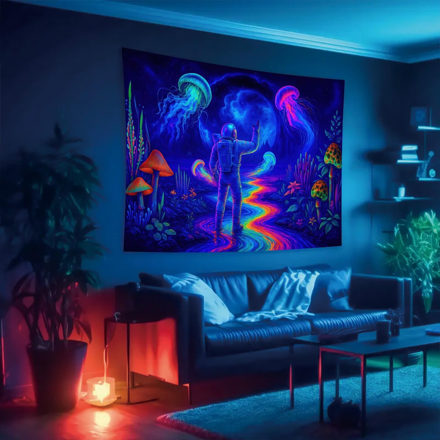 Starlit Patio Astronaut Blacklight Tapestry Trippy Forest Moon Vortex UV Reactive Galaxy Wall Hanging Psychedelic Space Poster Fluorescent Sci Fi Room Decor for Bedroom Dorm Gaming Lounge 78 x 59 Inch BST220