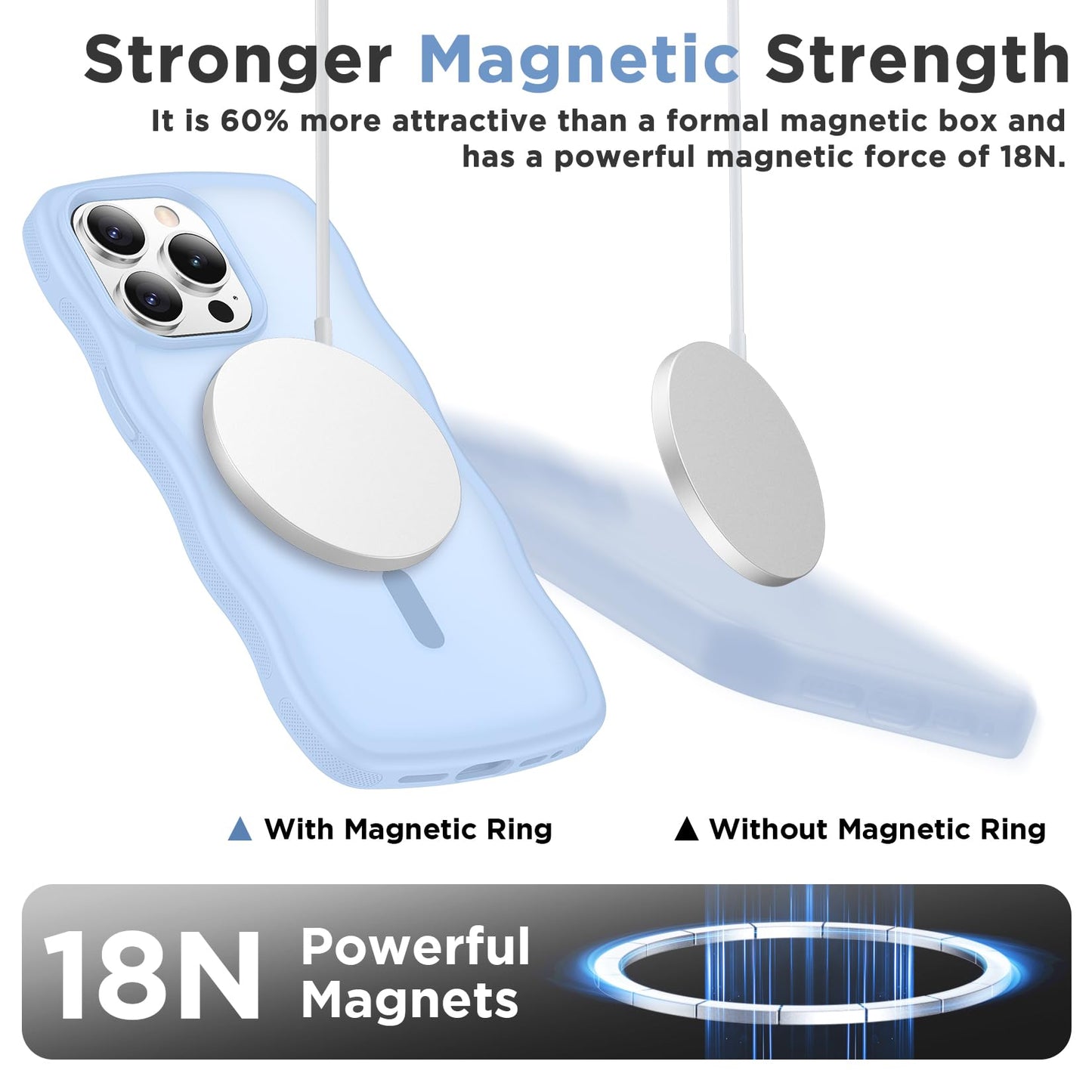 Magnetic for iPhone 13 Pro Case, Compatible with MagSafe Cute Wave Non-Slip Translucent Matte Easier Grip Shockproof Phone Case for iPhone 13 Pro, Black WN420