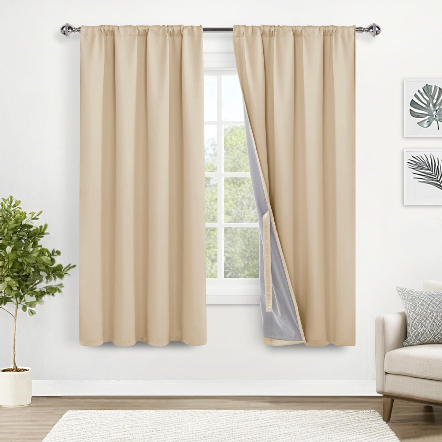 XWZO White Blackout Curtains with Tiebacks - Rod Pocket & Back Tab Heat and Full Light Blocking Window Panels for Bedroom/Nursery, 84 Inches Long Thermal Insulated Draperies, W42 x L84, Set of 2 BST326H
