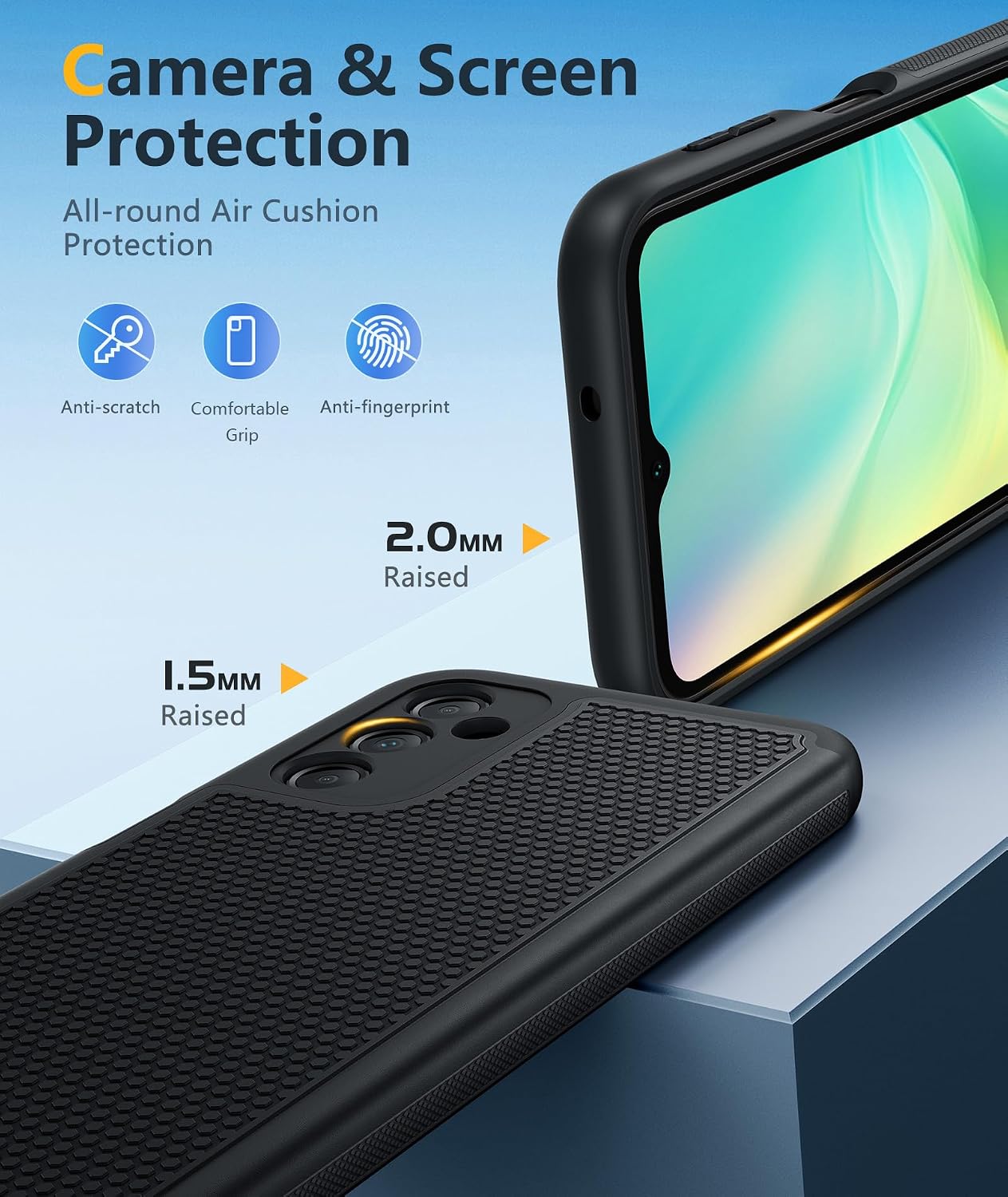 FNTCASE for Galaxy A14-5G Phone Case: Samsung A14 5G Military Grade Drop Protection, 14ft Drop Tested, Screen Protector Included, Anti-Slip Matte Textured, TPU+PC Dual Layer Shockproof Cover (Black) WN420