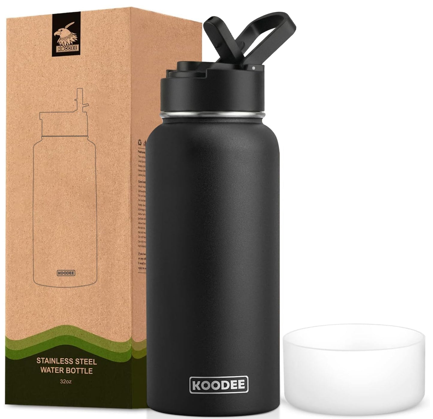 koodee Water Bottle-12 oz Stainless Steel Double Wall Vacuum Insulated Water Bottle for School-Wide Mouth Flask with Straw Lid (Teal) BST220