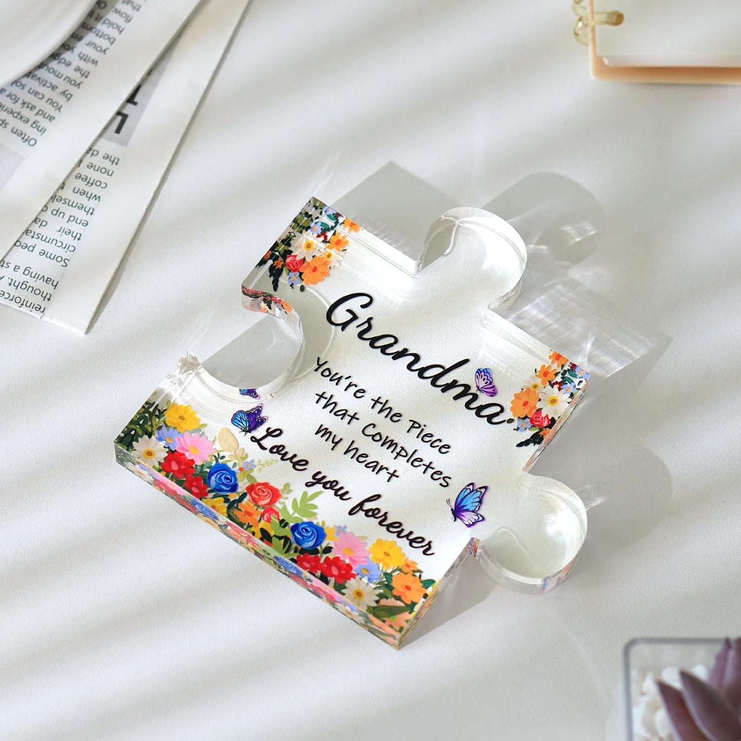 ADDWel Mothers Day Gifts for Grandma - Great Grandma Gifts from Grandkids - Cute Presents for Grandma Birthday Christmas Stocking Stuffers Thanksgiving - Fancy Engraved Acrylic Block Puzzle Piece BST326H