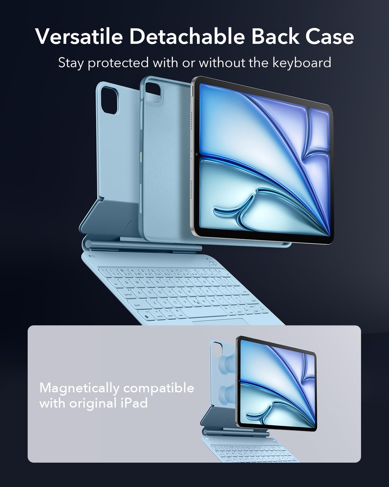 ESR for iPad Air 11 Inch Case with Keyboard M4/M3/M2 (2026/2025/2024) & iPad Pro 11/Air 5th/4th Gen Keyboard, Easy-Set Magnetic Stand, Portrait/Raised Modes, with Removable Protective Case, Black