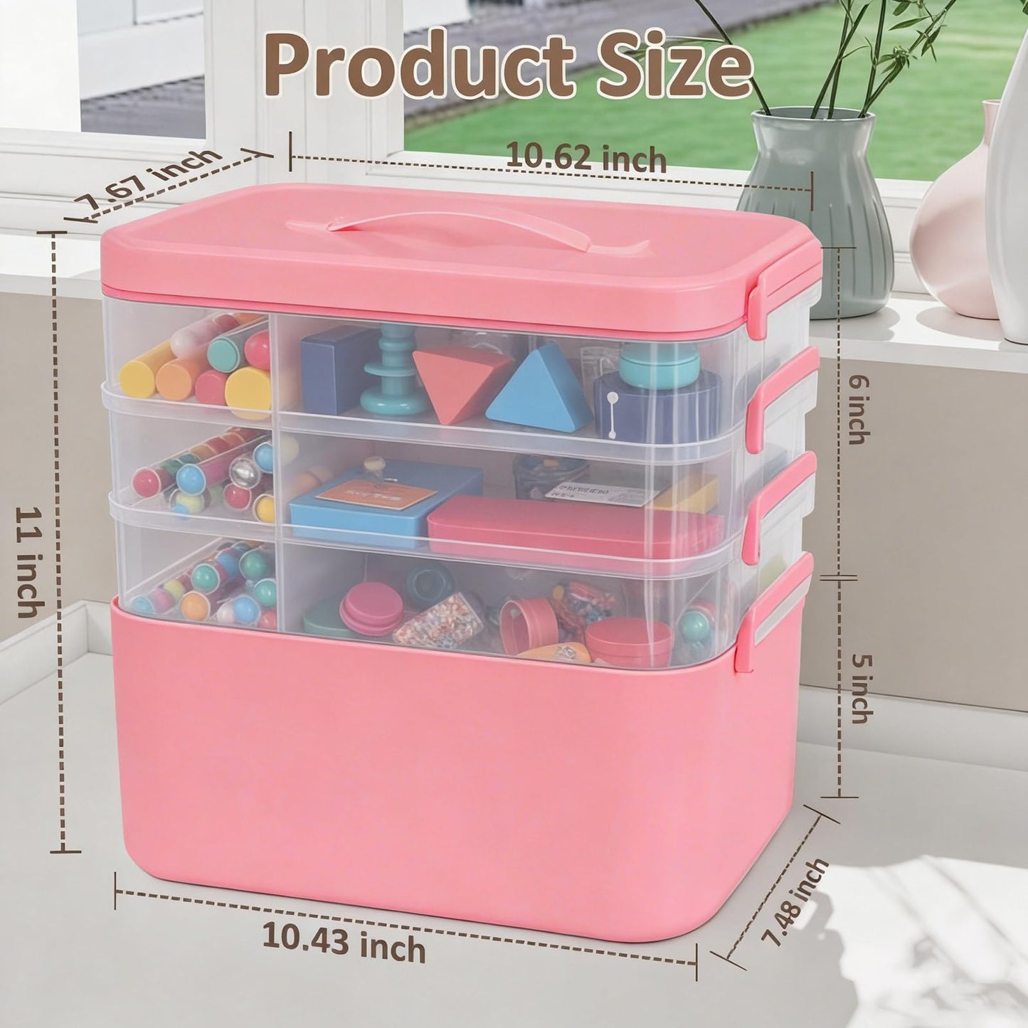 Gifhomfix 4-Layer Plastic Craft Organizers and Storage Box with Removable Trays, Storage Containers with lids and Handle, Art Supply Storage Organizer for Organizing Bead, Sewing, Tool（Green） BST220