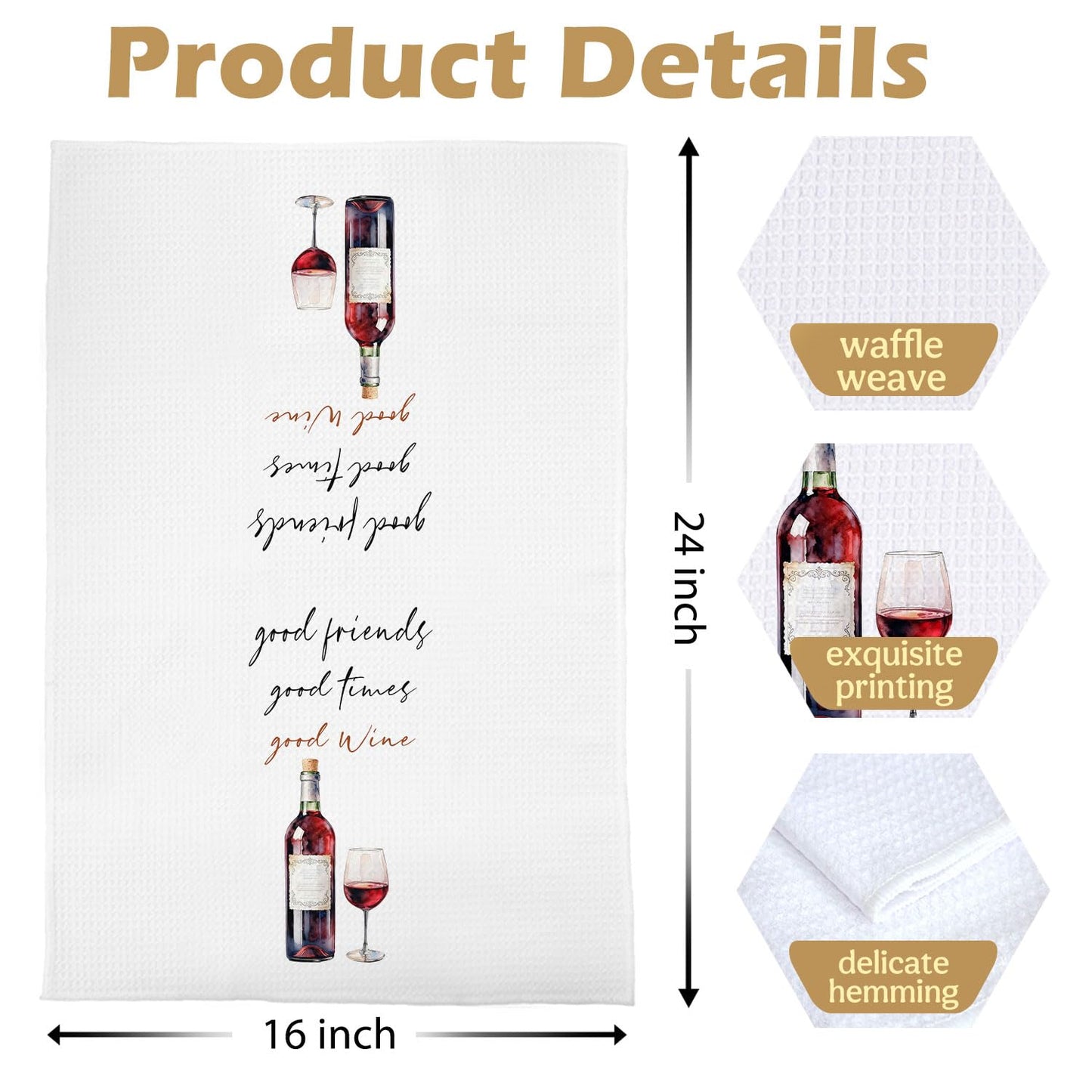 Funny Wine Kitchen Decor - Wine Gifts Waffle Dish Towels for Kitchen, Hostess Gifts Hand Towels, Housewarming Gift Tea Towel, 16x24 Inch BST220