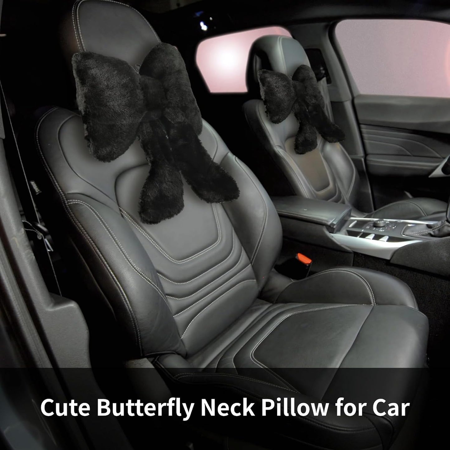 OMISTAR 2 PCS Cute Butterfly Neck Pillow for Car, Plush Headrest Pillow with Adjustable Strap, Soft and Comfortable Car Neck Support Cushion BST202