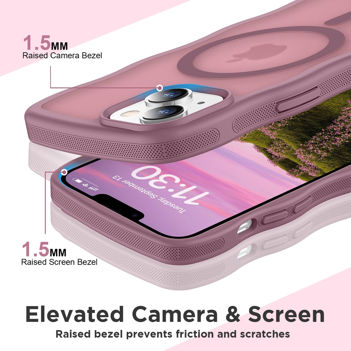 Magnetic for iPhone 13 Pro Case, Compatible with MagSafe Cute Wave Non-Slip Translucent Matte Easier Grip Shockproof Phone Case for iPhone 13 Pro, Black WN420