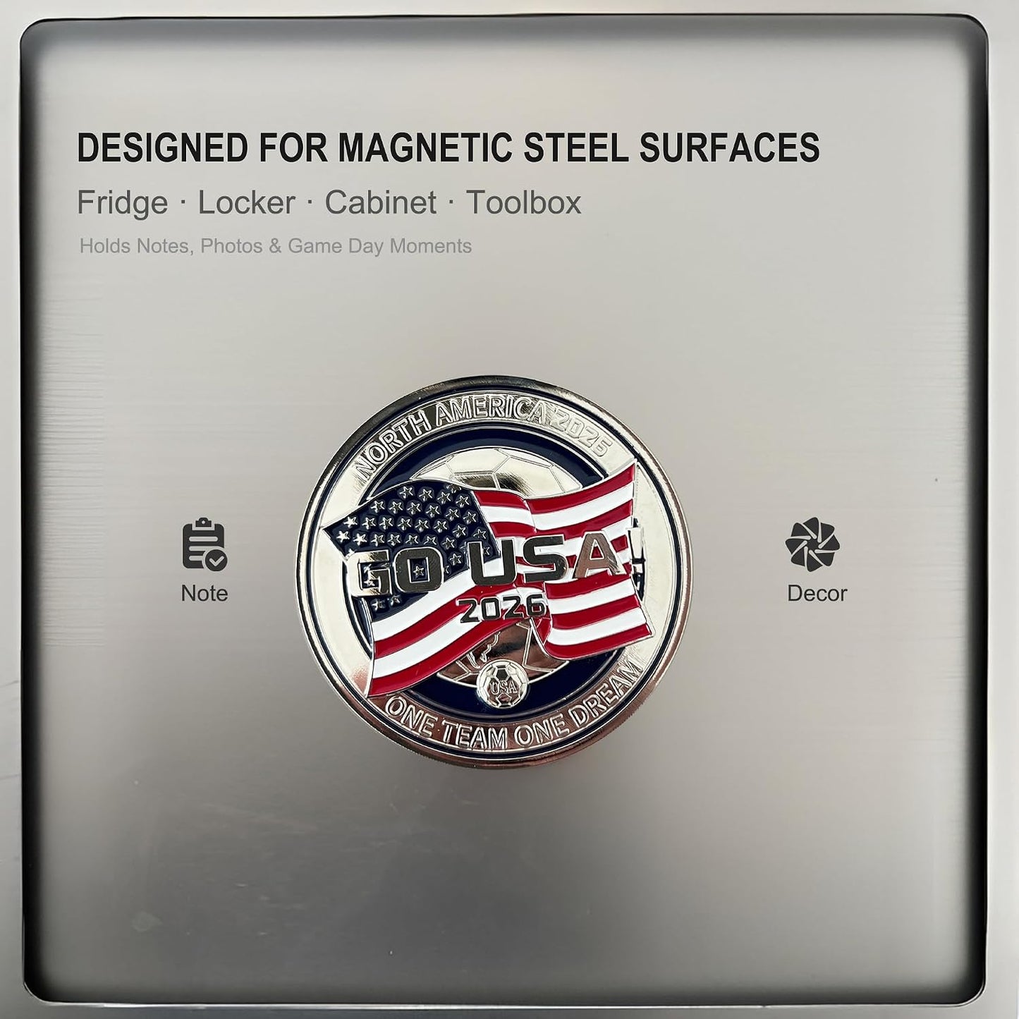 VINREAL GO USA Soccer Fridge Magnet, 3D Zinc Alloy Gift Box | 3D zinc alloy fridge magnet for USA soccer fans, watch parties, lockers, offices, and game-day gifting. BST202