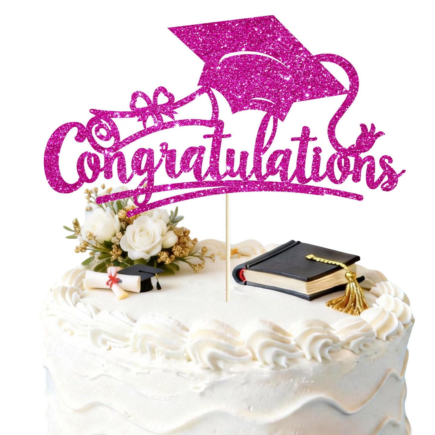 Congratulations 2026 Graduation Cake Topper Red Glittery Class of 2026 Cake Topper Congrats Grad Party Cake Decor for 2026 Senior High School College Grad Party Supplies Decorations BST220