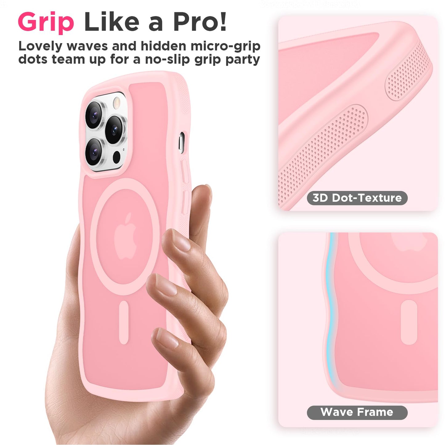 Magnetic for iPhone 13 Pro Case, Compatible with MagSafe Cute Wave Non-Slip Translucent Matte Easier Grip Shockproof Phone Case for iPhone 13 Pro, Black WN420