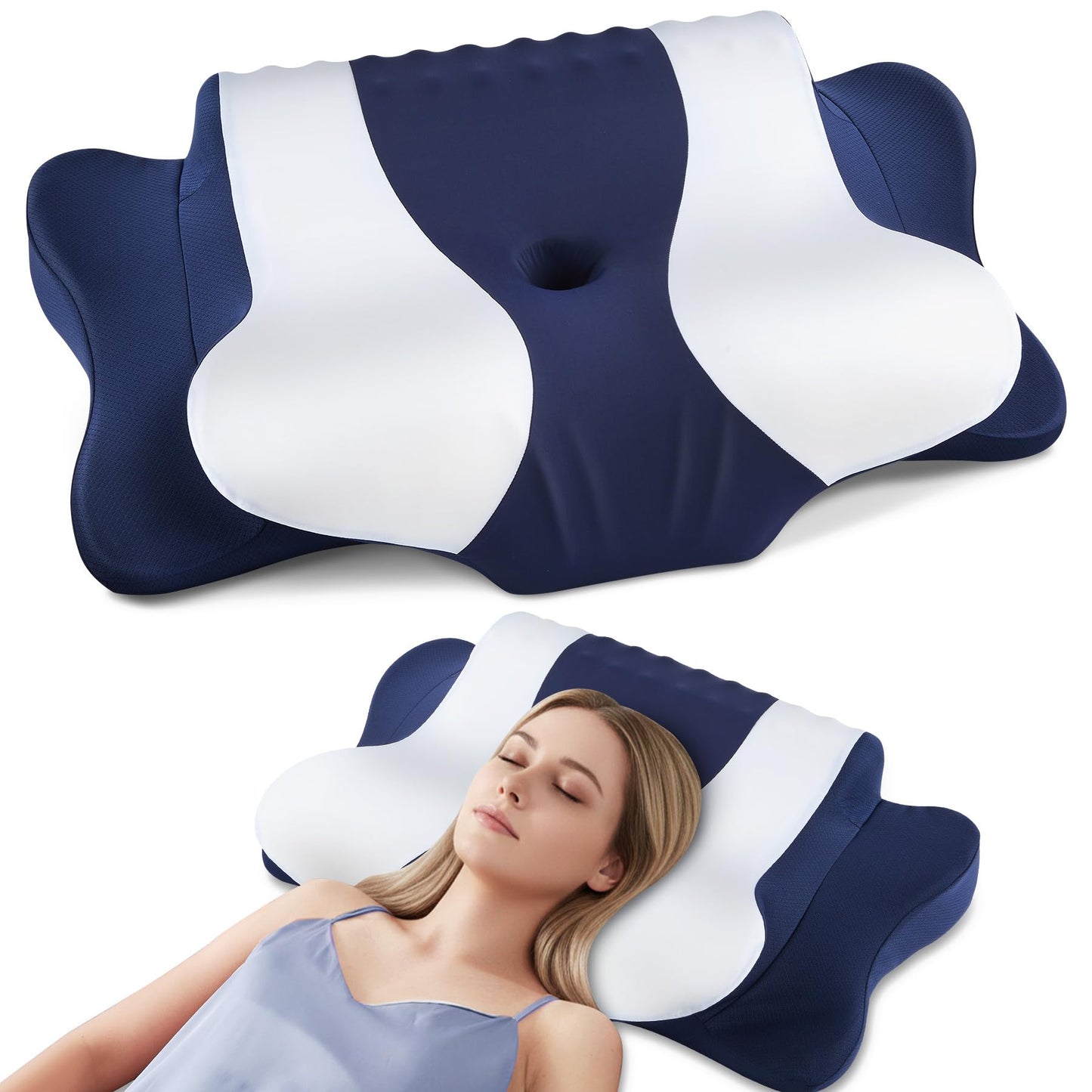 DONAMA Cervical Pillow for Neck and Shoulder,Contour Memory Foam Pillow,Ergonomic Neck Support Pillow for Side Back Stomach Sleepers with Pillowcase-Standard Size BST220