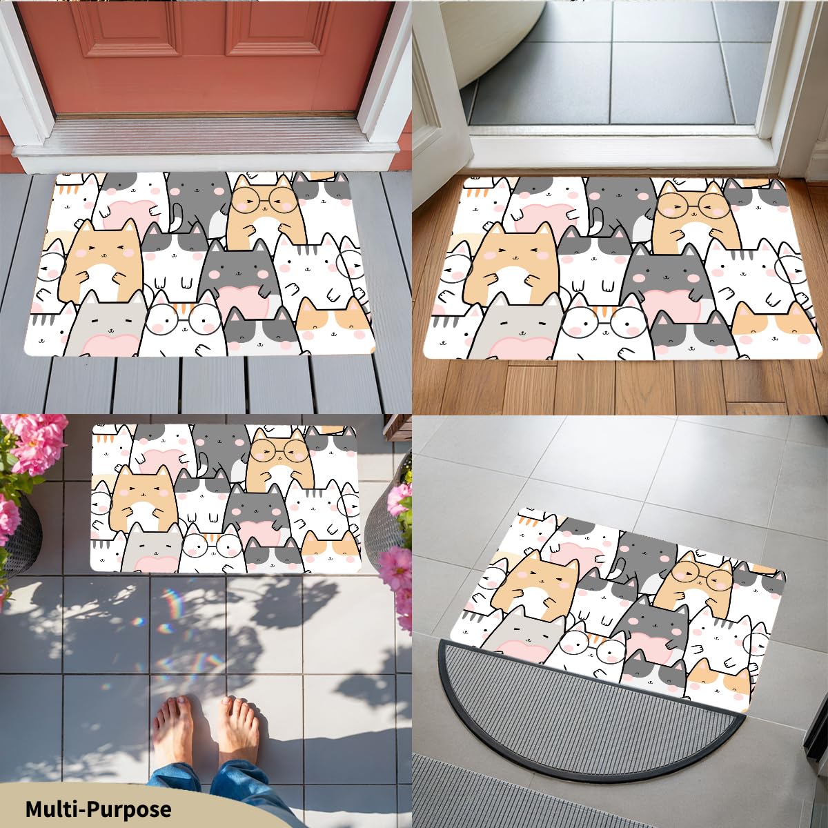 Funny Cat Door Mat 18x30 Inch, Faux Coco Coir Doormat with Non-Slip PVC Backing, Cats Printed Welcome Mat for Outdoor Indoor Entryway Porch Home Kitchen Patio, Cat Lover Gifts for Women Mom BST202