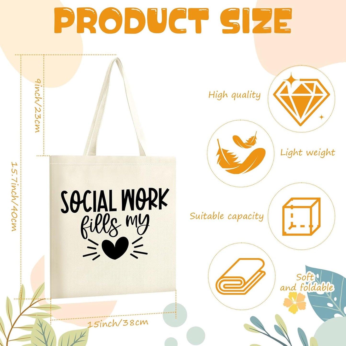 Paterr 20 Pcs Social Worker Appreciation Gift for Women Thank You Social Worker Gifts Canvas Tote Bag Bulk(White) BST326H