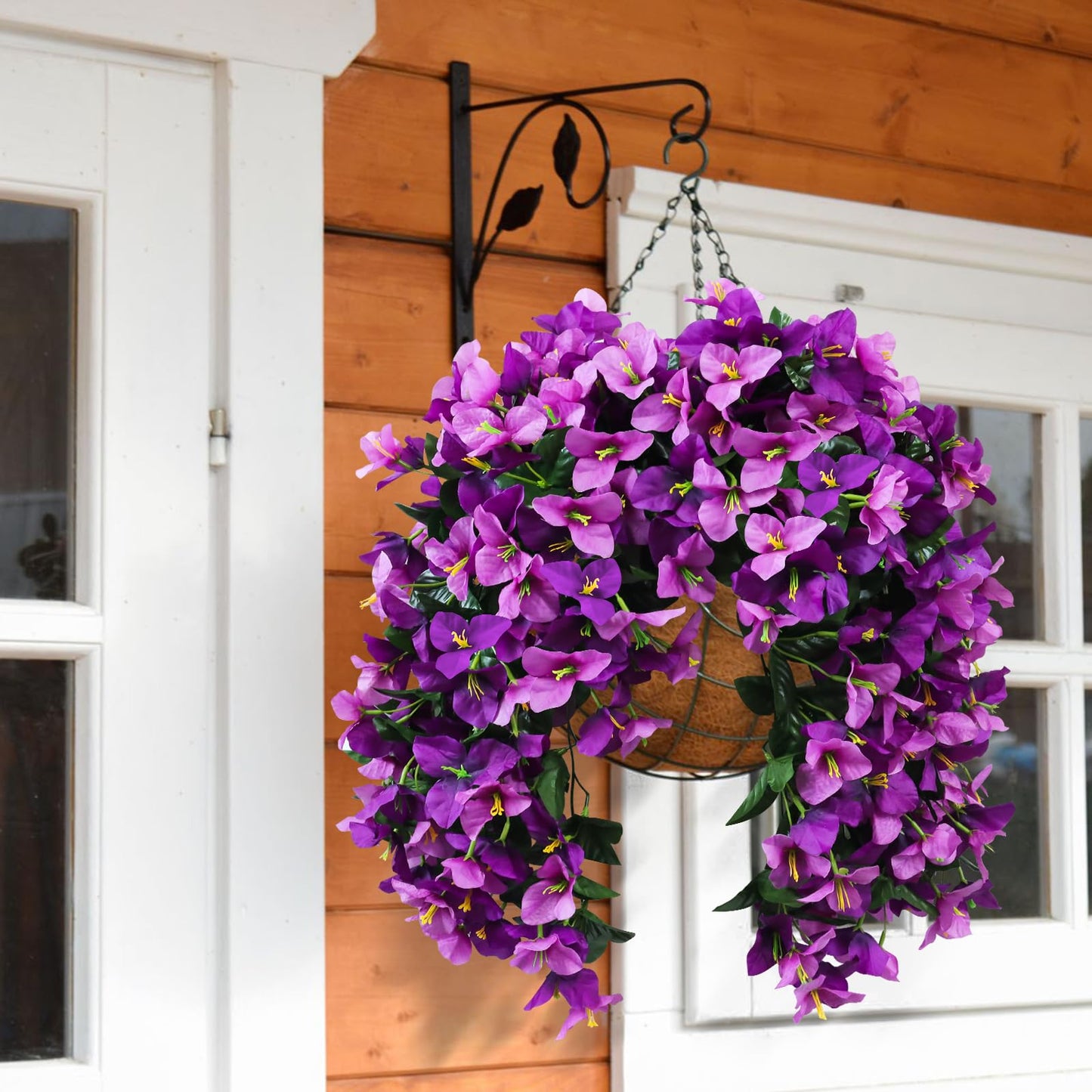 2 Pack Artificial Bougainvillea Flowers for Outdoors Decorations, Fake Hanging Plants, Faux Outside Flowers UV Resistant for Baskets Home Front Door Porch Patio Balcony Yard(Hot Pink) BST202