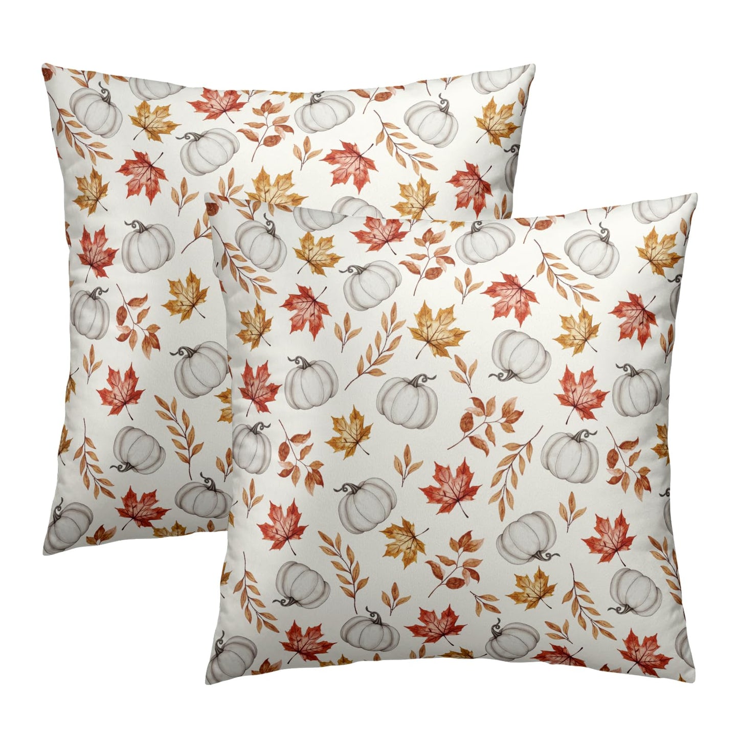Fall Pumpkin Throw Pillow Cover 18x18inch Set of 2 Autumn Maple Leaf Pillowcases Orange Fall Leaves Cotton Cushion Case for Thanksgiving Farmhouse Home Couch Sofa Patio Decor BST202