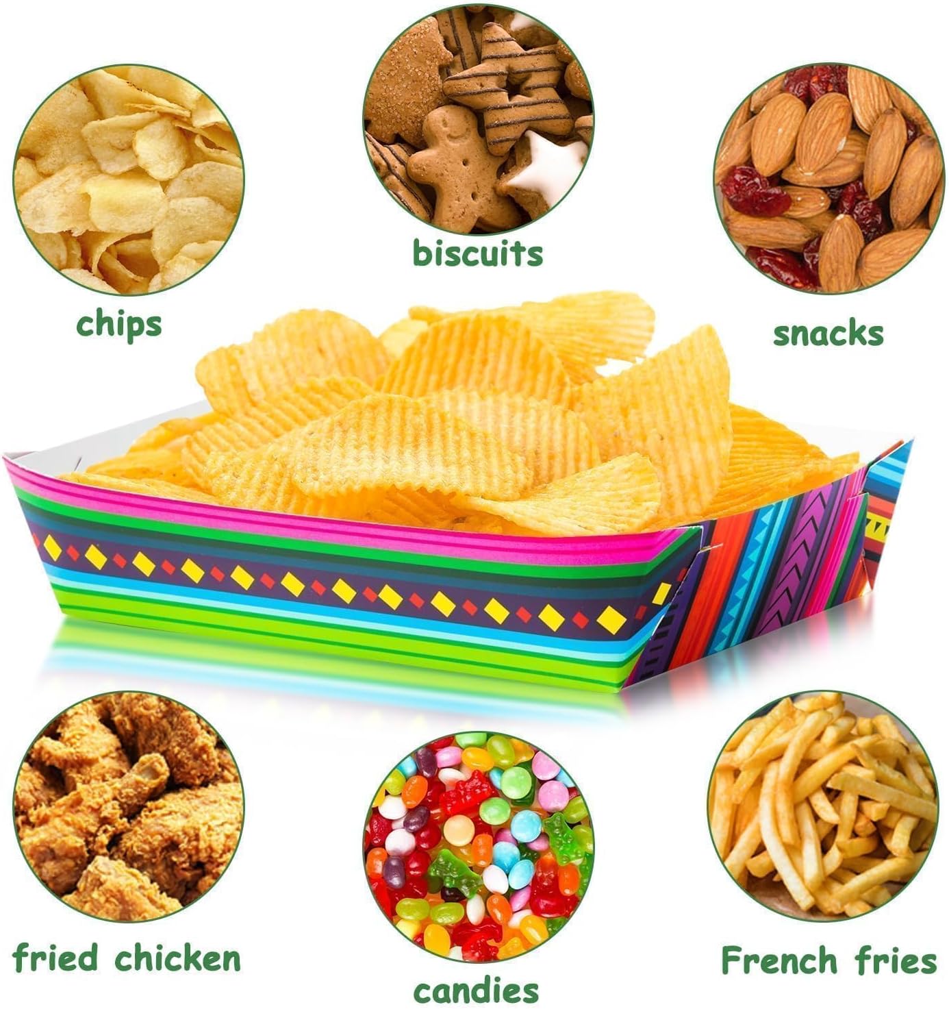 Mexican Taco Nights Food Trays 100Pcs Mexican Nacho Popcorn Unassembled Trays Snack Candy Holder Disposable Paper Plates Holiaday Carnival Party Supplies Concession Stand Food Containers BST202