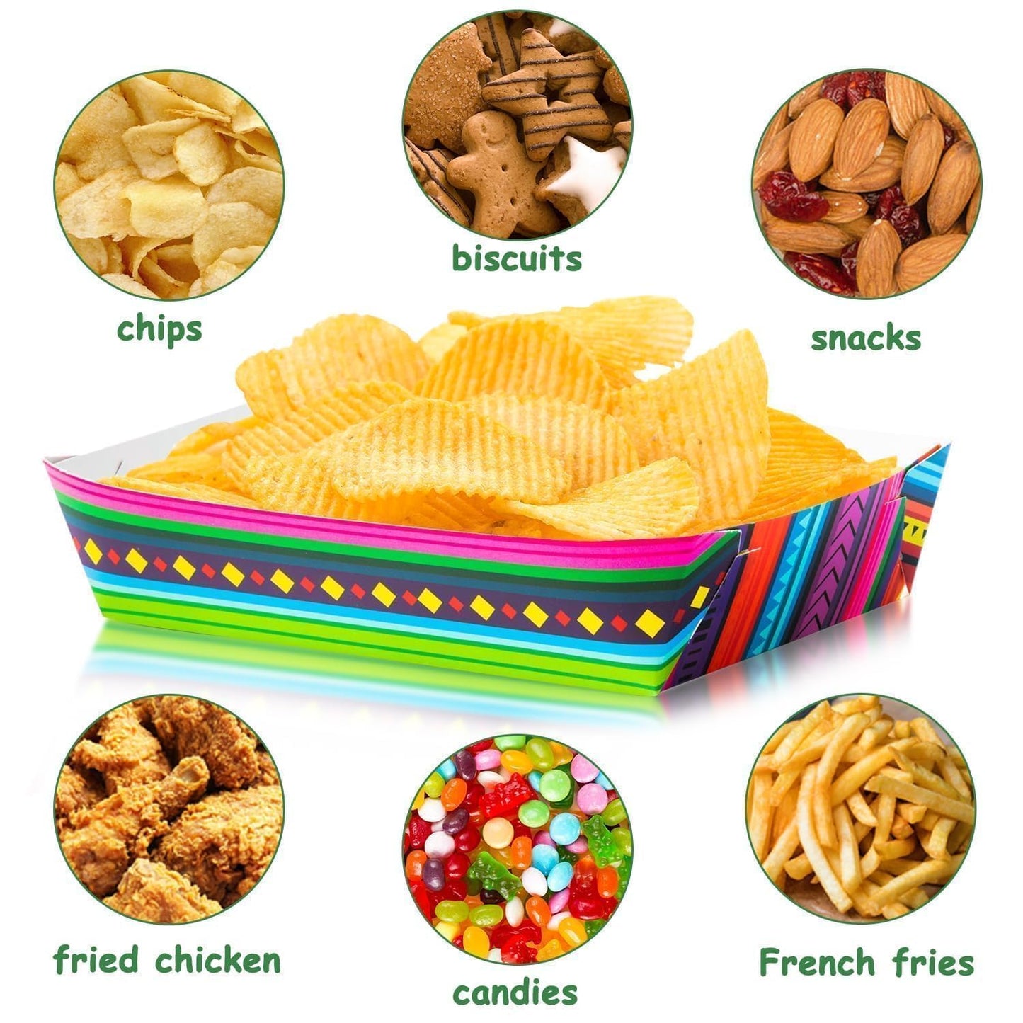 Mexican Taco Nights Food Trays 100Pcs Mexican Nacho Popcorn Unassembled Trays Snack Candy Holder Disposable Paper Plates Holiaday Carnival Party Supplies Concession Stand Food Containers BST202