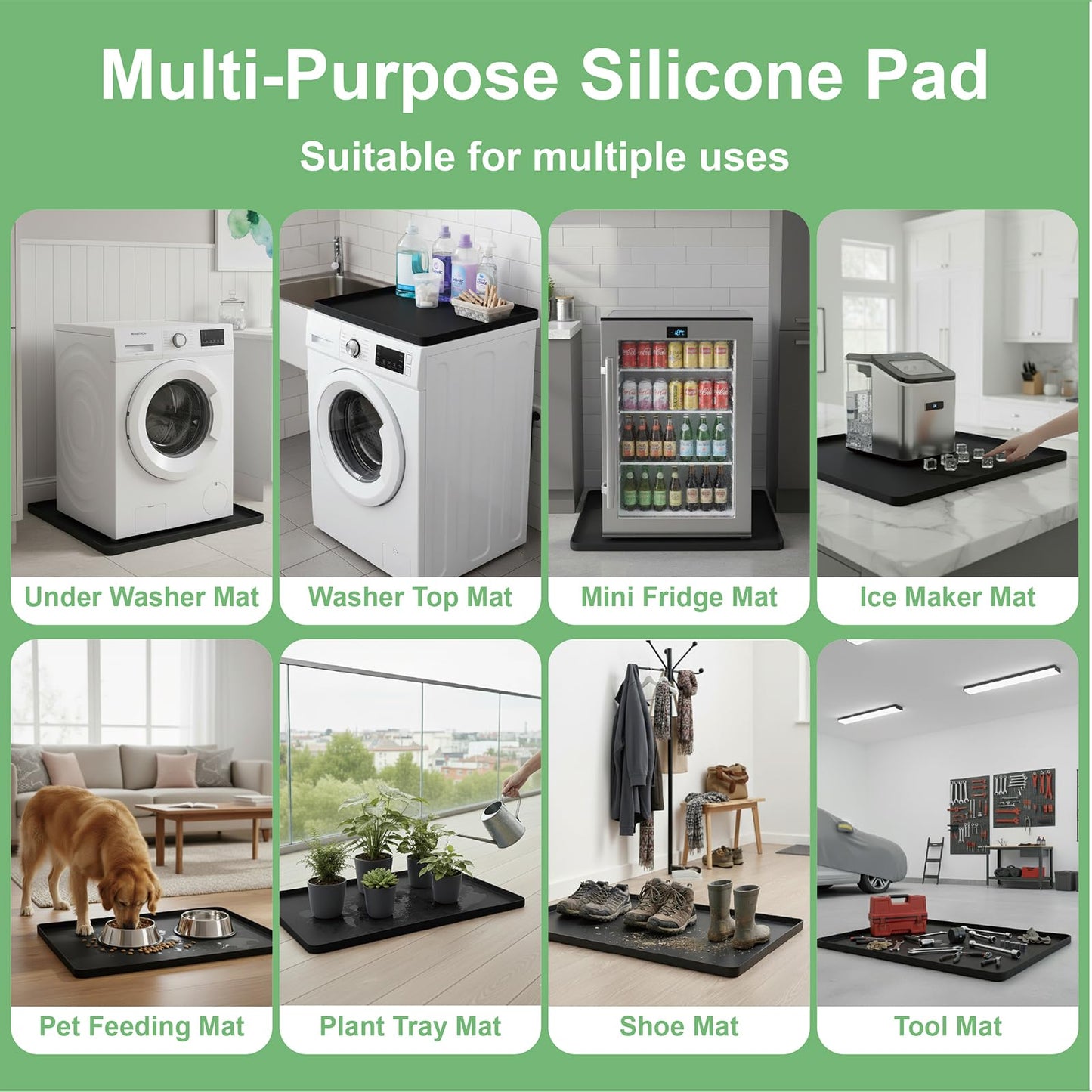 27 x 27 Inch Washing Machine Drain Pan, Silicone Washer Pan, Grey | 2cm Raised Waterproof Edge, Washer and Dryer Mat for Floor Protection, Fits Compact Washers Up to 3.5 Cu.Ft. BST220