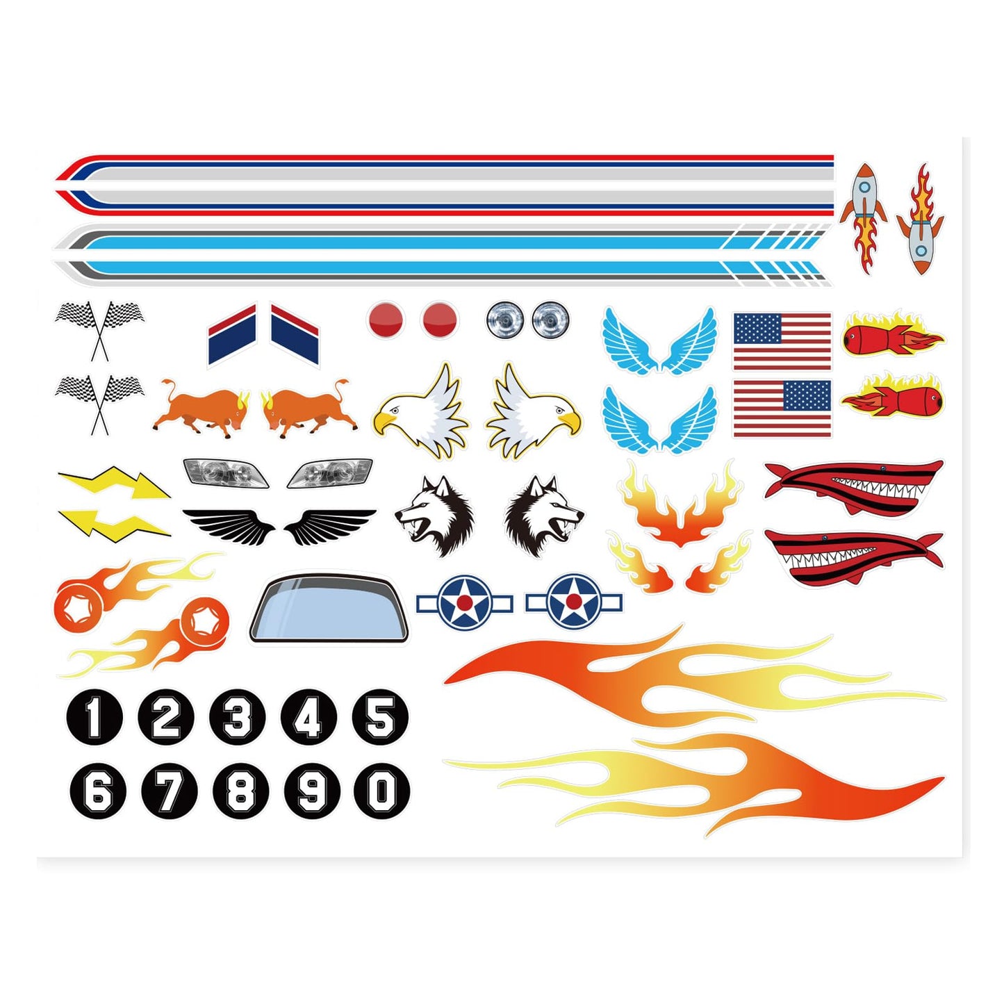 OCQOTAT 5PCS Derby Car Sticker Set-Racing Numbers, Flags, Lights, Stripes & Flame Decals - Peel & Stick Car Stickers for Derby Supplies Cars,Cool Decorations&Accessories for Your Vehicle