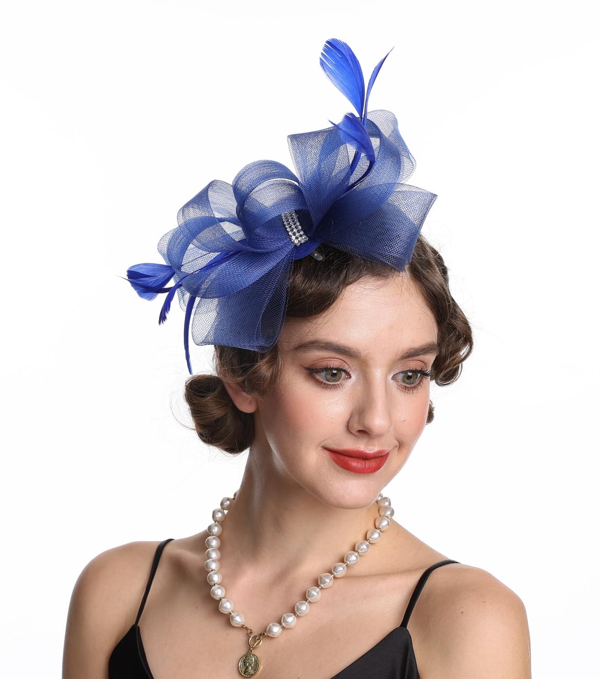 SAFERIN Elegant Women's Fascinator Hat with Veil and Feather Hair Clip Headpiece for Weddings Tea Party WN420