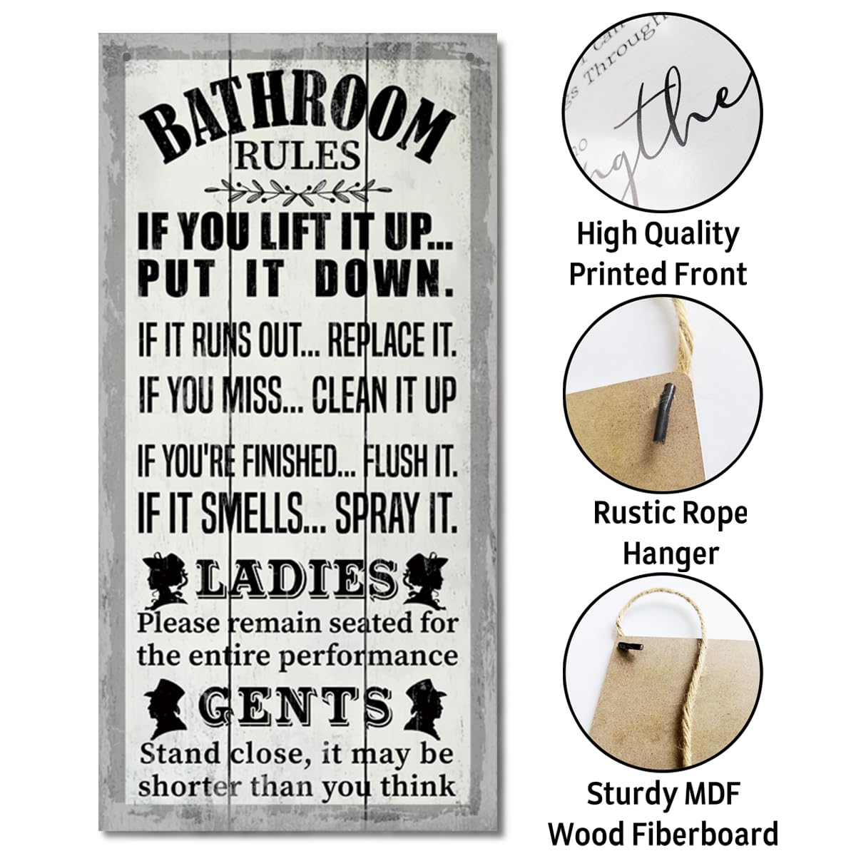 Rustic & Funny Bathroom Signs - Western & Farmhouse Bathroom Rules Wall Decor E1 BST202