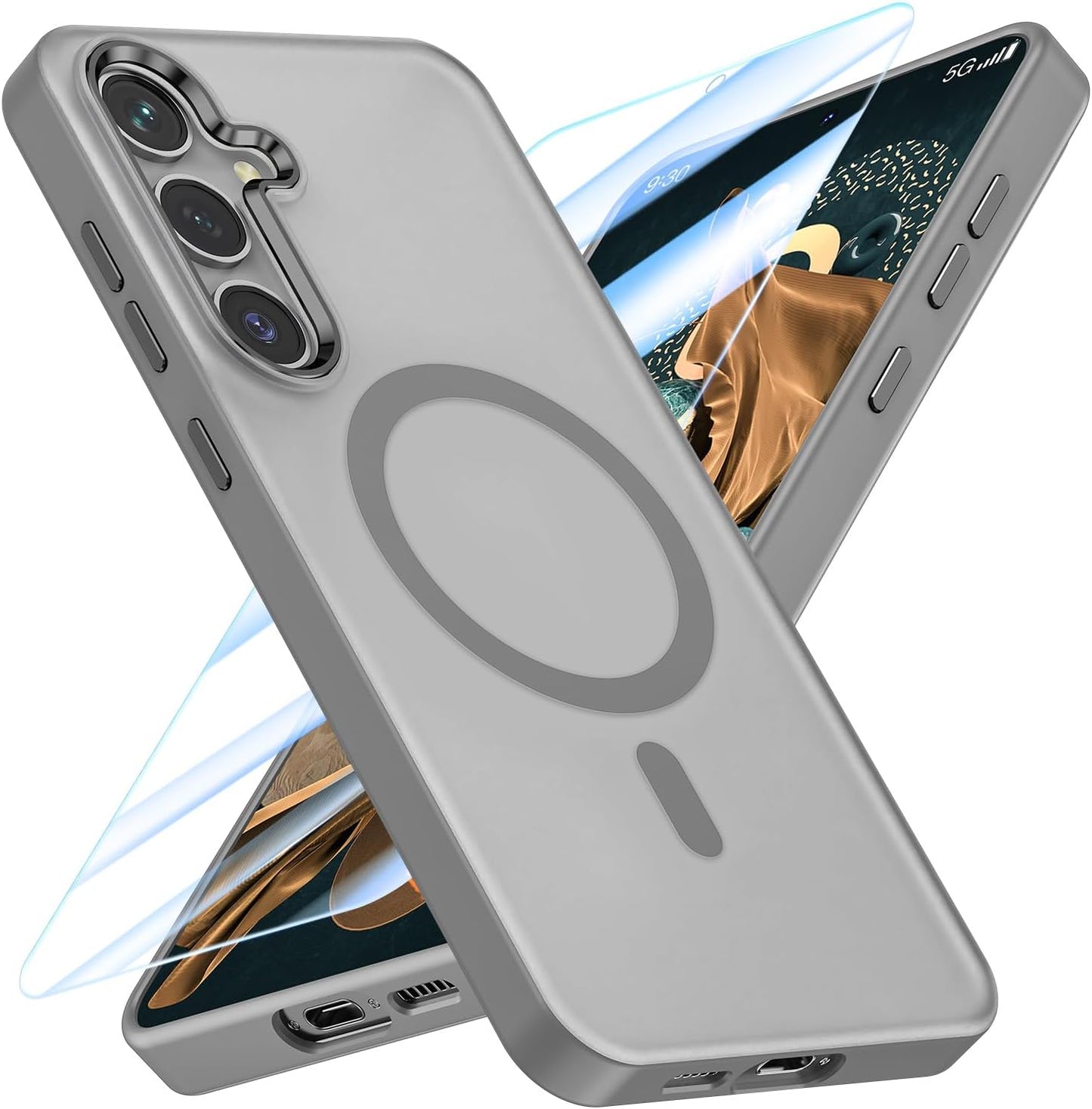 MATEPROX Magnetic Design for Samsung Galaxy S24 Plus Case, Stylish Slim an-ti Yellow Translucent Matte Shockproof Protective Cover for S 24+ 6.7'' 2024-Titanium Gray WN420