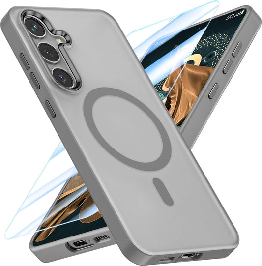 MATEPROX Magnetic Design for Samsung Galaxy S24 Plus Case, Stylish Slim an-ti Yellow Translucent Matte Shockproof Protective Cover for S 24+ 6.7'' 2024-Titanium Gray WN420