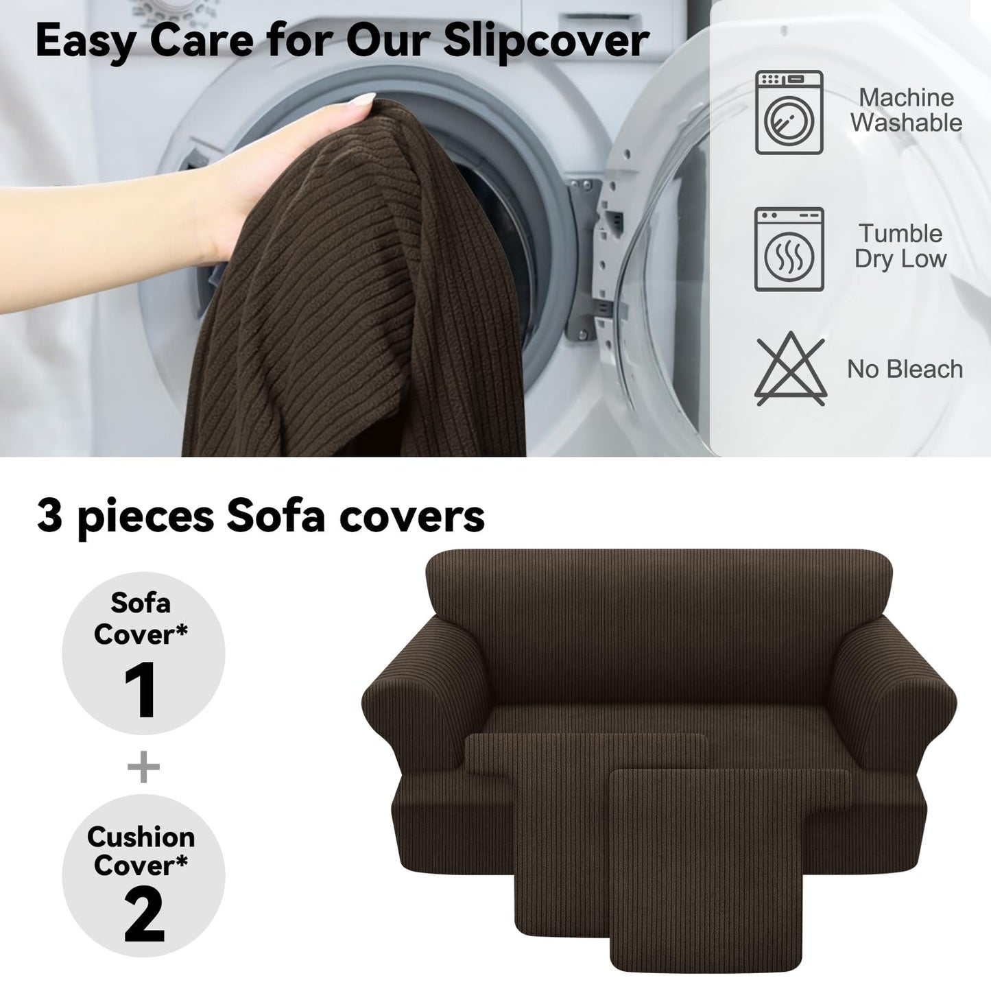 Waterproof Chair Cover with Arms 2-Piece Set Striped Slipcover for 1 Separate T Cushion Couch - TPU Fabric Armchair Covers Leakproof Couch Protector for Kids, Pets(Chair, Beige) BST220