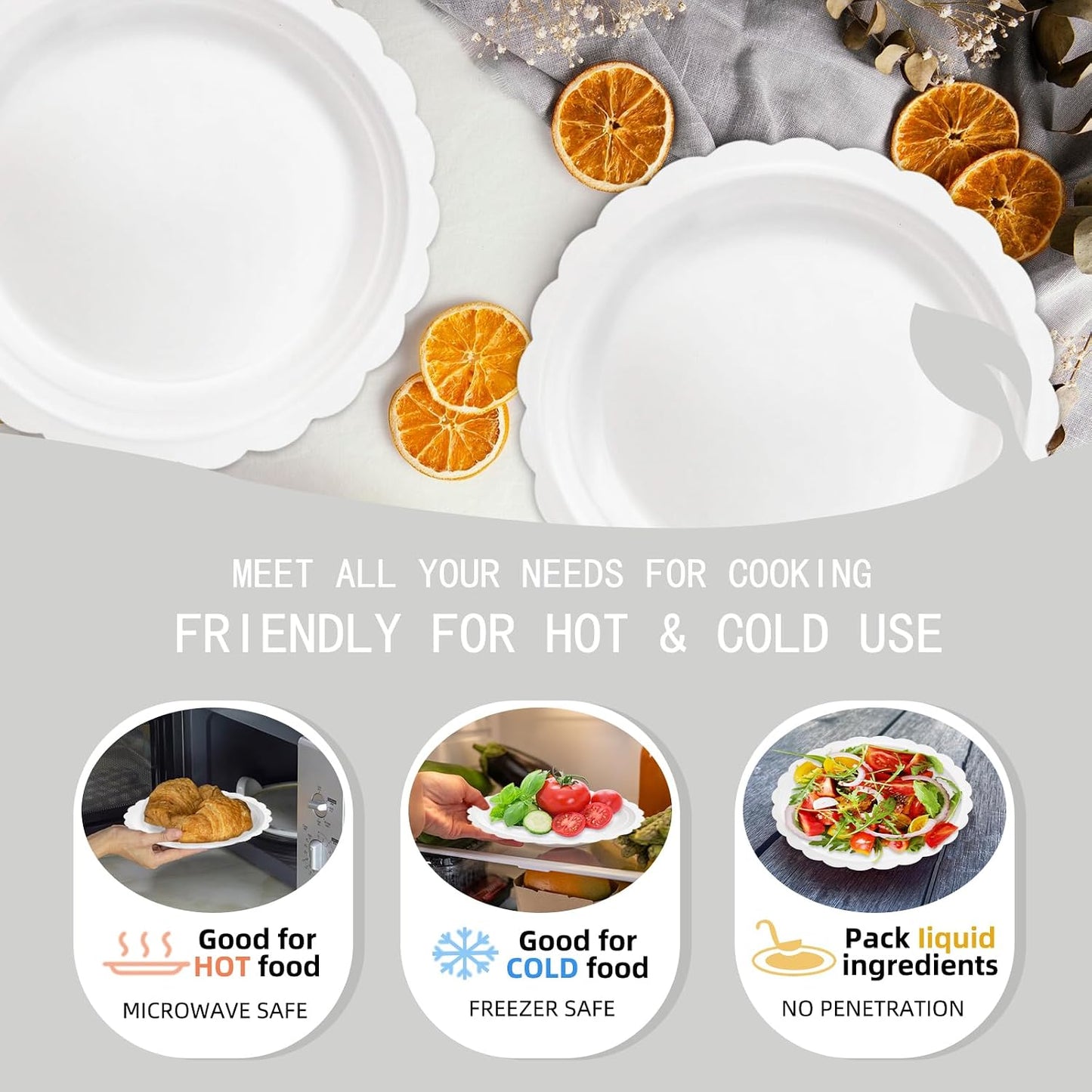 100 Pcs White Paper Plates and Napkins, 50 Pcs Guest White Party Supplies Including Scalloped Plates and Napkins for Independence Day Weddings, Parties BST326L