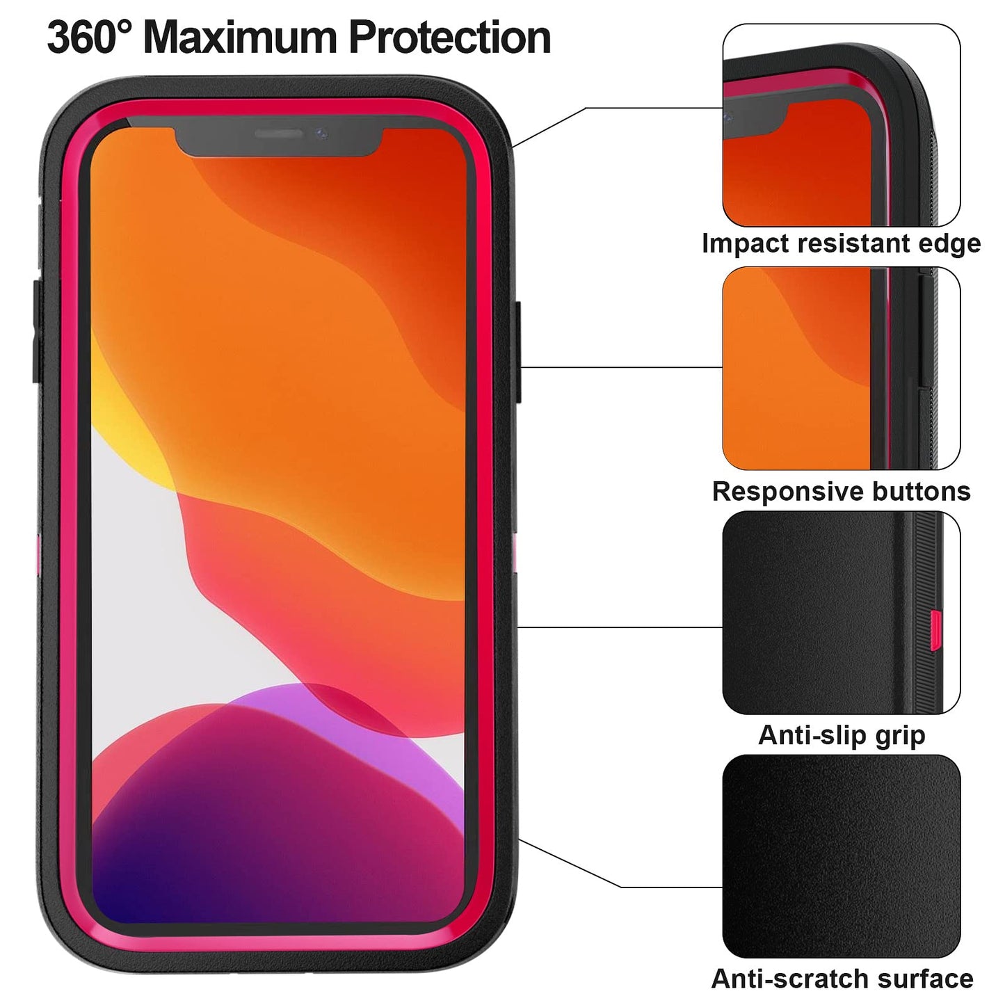 for iPhone 11 Case with Belt Clip Holster Kickstand & 2 Screen Protector, Full Protection Heavy Duty Phone Case, Shockproof Drop-Proof Durable Cover 6.1" [Black+Clip] WN420