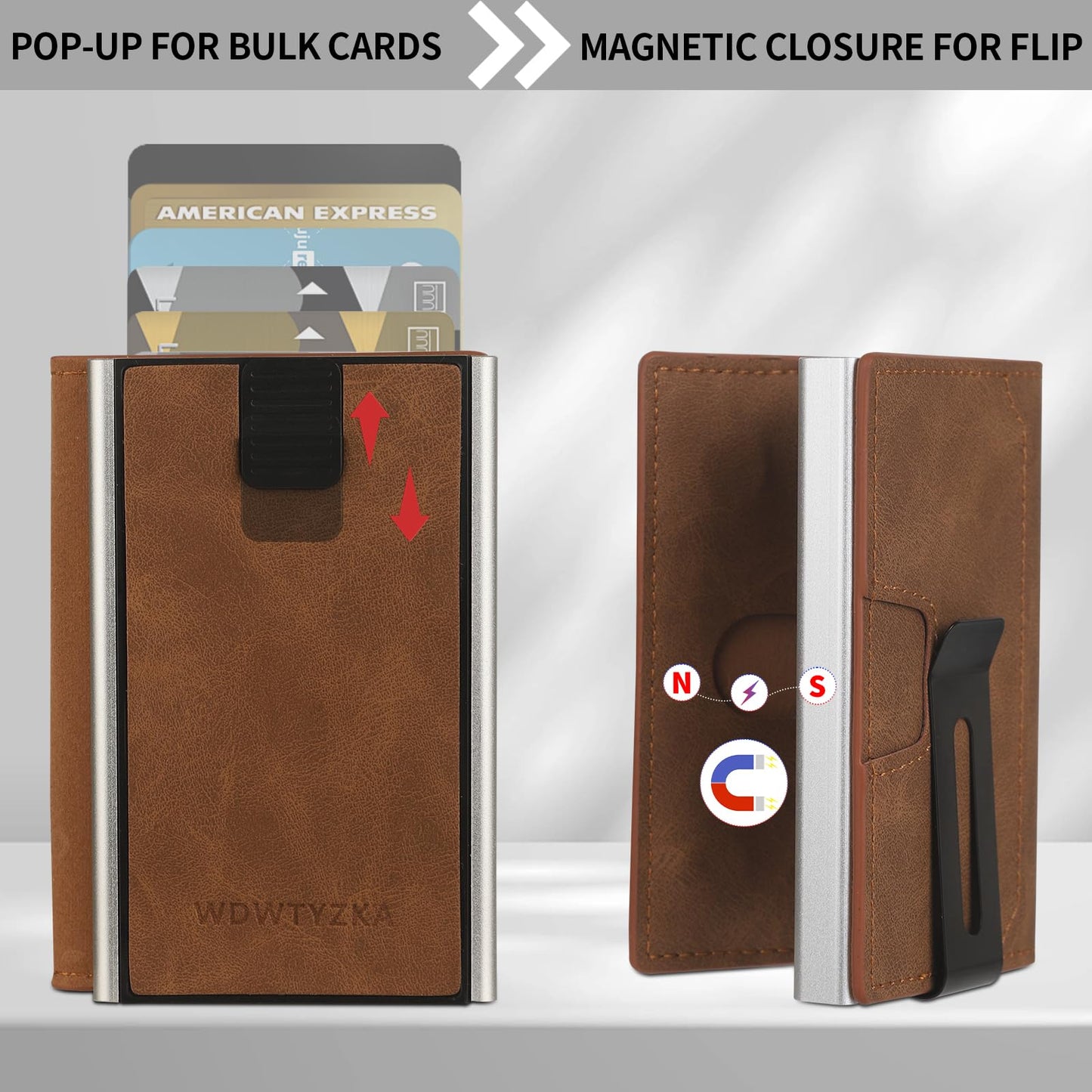 Mens slim Wallet，with RFID Shielding, Holds 9 Cards Easily, metal wallet， card wallet for Men, Minimalist Wallet For Men, Made of aluminum and Pu Synthetic Leather, Includes Cash clip (Black) BST202