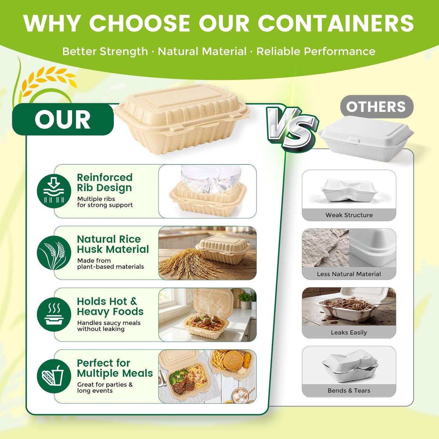 Clamshell Food Containers with Lids, 50 Pack-26oz Take Out Boxes N25