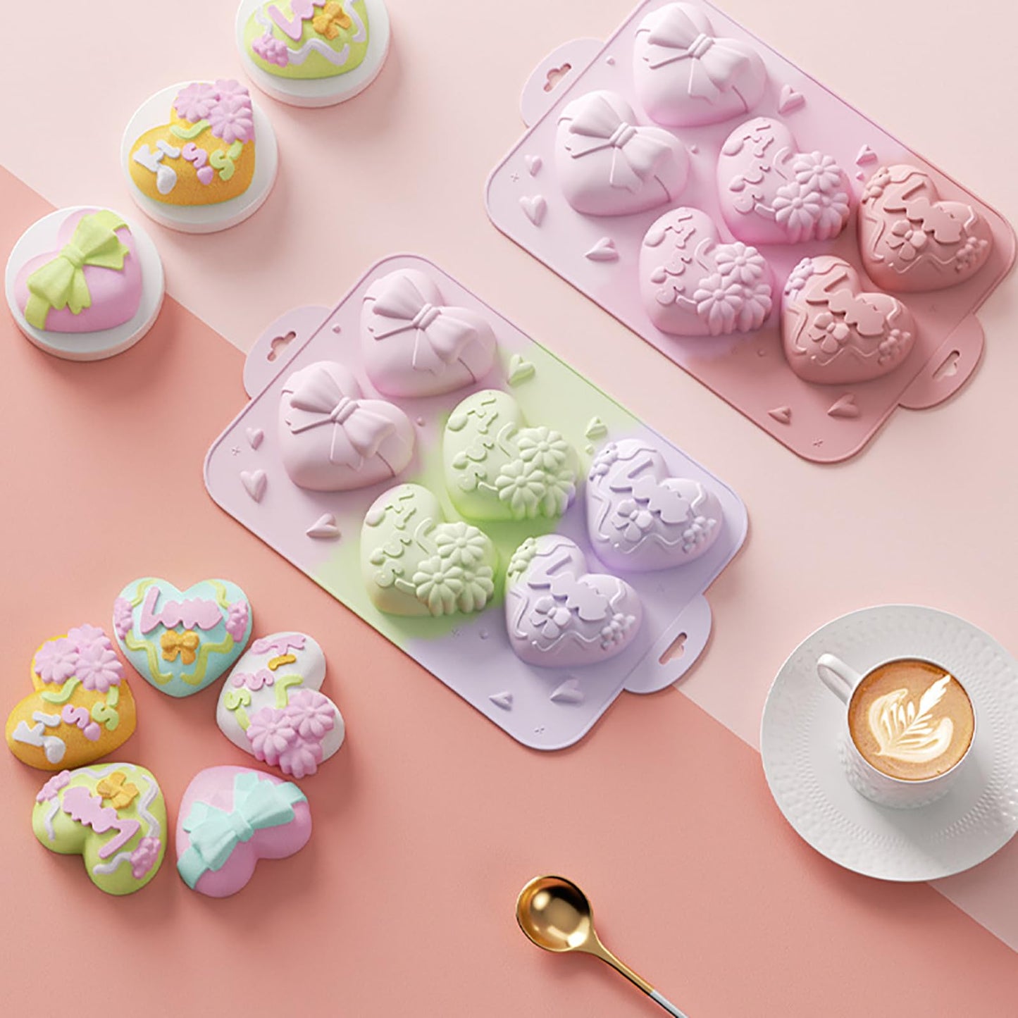 2 Pack Love Heart Silicone Chocolate Bomb Mold DIY Non-stick Silicone Handmade Mold for Valentine Chocolates, Cake, Hard Candy, Baking, Gummy, Ice Cube Trays cake BST202
