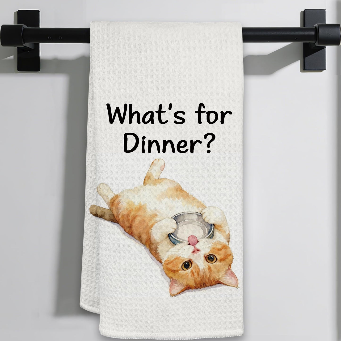 Funny Cat Gifts Kitchen Towels, Cute Cat with Knife and Fork Microfiber Dish Tea Towel for Kitchen Decor, Funny Cats Cooking Decor, is It Dinner Time Yet, 16x24 Inch BST220