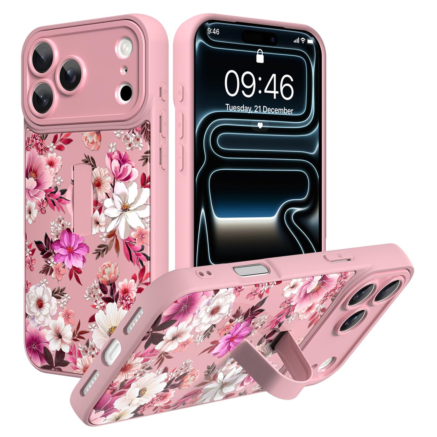 Compatible with iPhone 13 Case, Cute Cheetah Leopard Pattern | Built in Adjustable Wrist Strap Grip Hand Holder Stand Shockproof Kickstand Cover for Women Girls (Black White) WN420