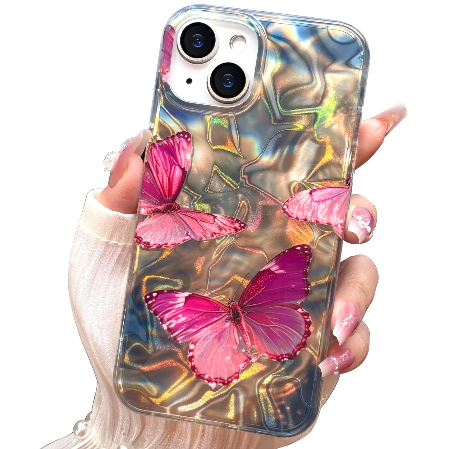 I-MGAE-IN-AR Compact Case for iPhone 16 Holographic Cloud Design,Cute Trendy Soft Slim TPU Shockproof Protective Phone Cases Cover for Women Girls Aesthetic Glitter WN420