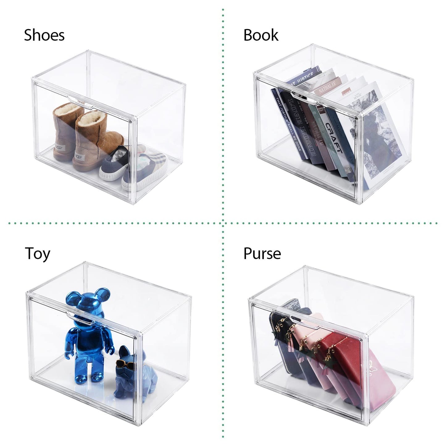 Purse Organizer for Closet, 5Pack Stackable Storage Bins, Clear Acrylic Display Case with Magnetic Door, Closet Organizers and Storage for Handbag Organzier, Heels, Collectibles