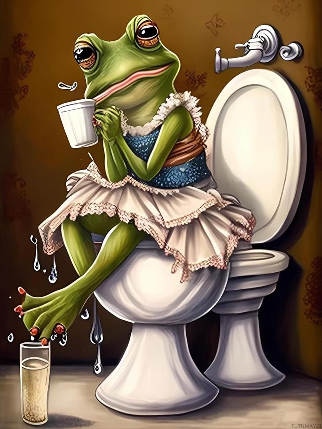 TUTUMAY21 Bathroom Frog Diamond Painting Kits, Full Round Diamond Art Kits for Adults 5D Frog Diamond Art, Personalized Gifts for Family and Friends Room Wall Decor 12x16inch BST220