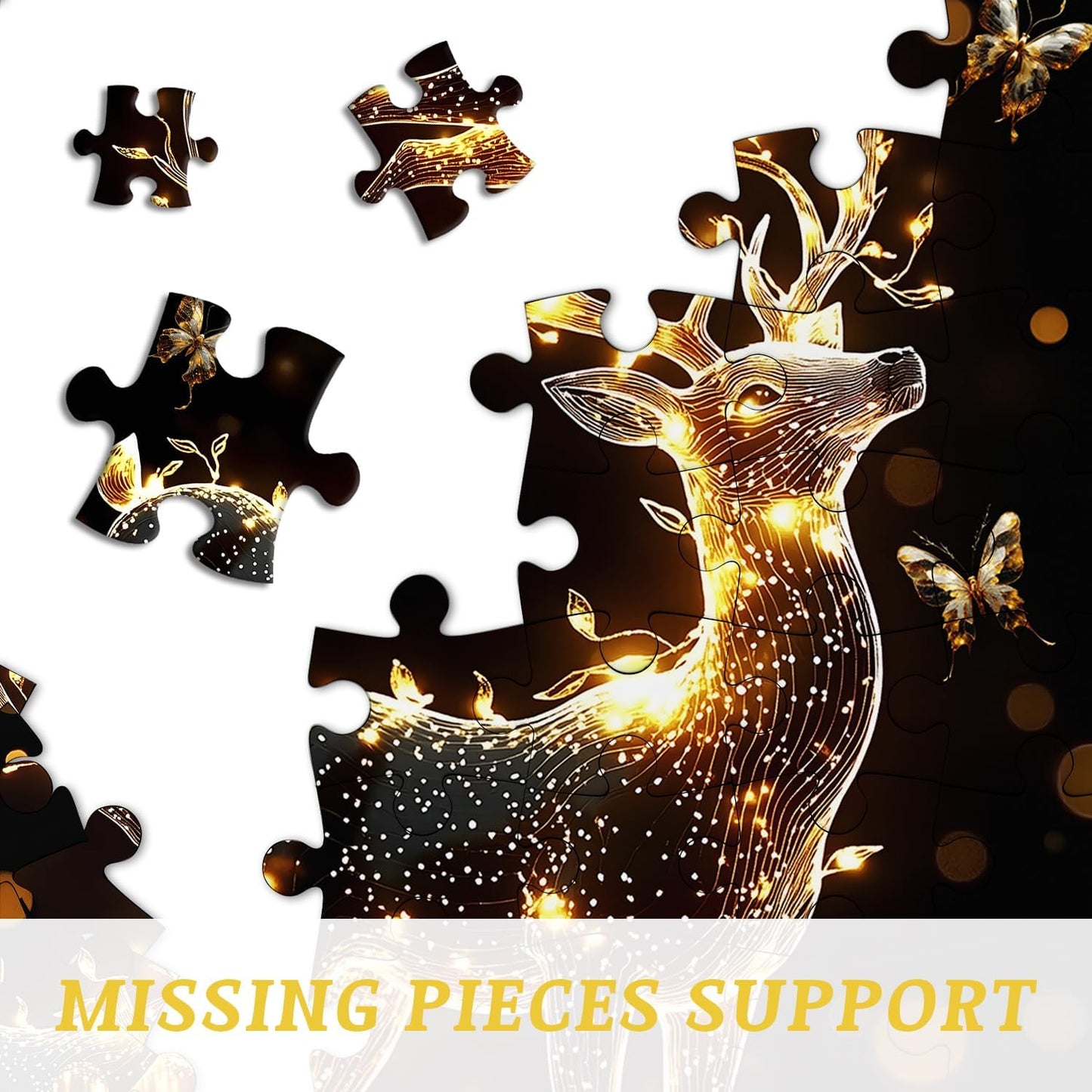 Deer Puzzles for Adults 1000 Pieces, Larkipuzz Impossible Butterfly Jigsaw Puzzle Crystal Art, Difficult Unique Sparkling Animal Theme as Home Decor WN420
