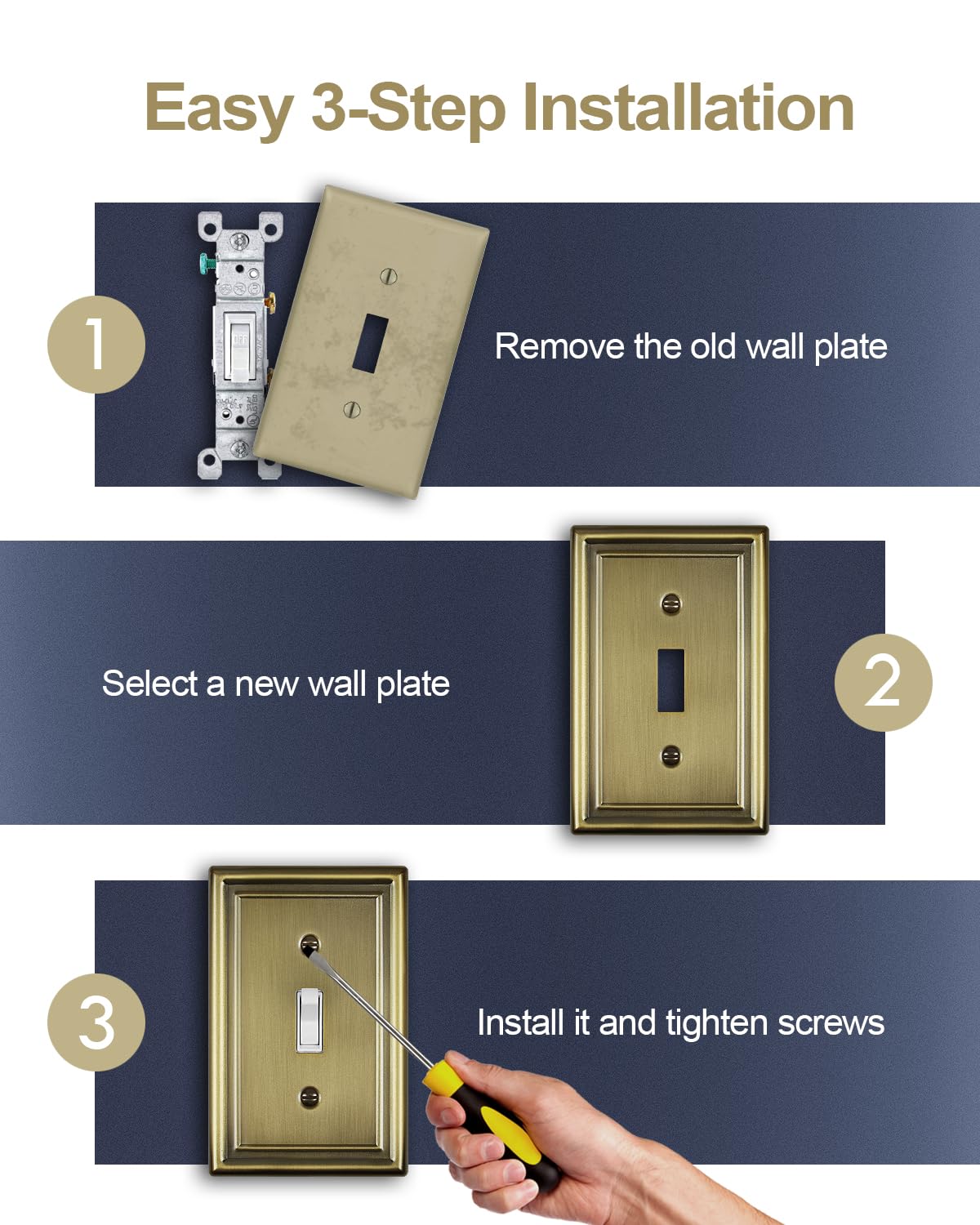 Decorative Metal Wall Plates, Switch Plates Outlet Covers (Off White/1 Decorator 4 Pack) WN420