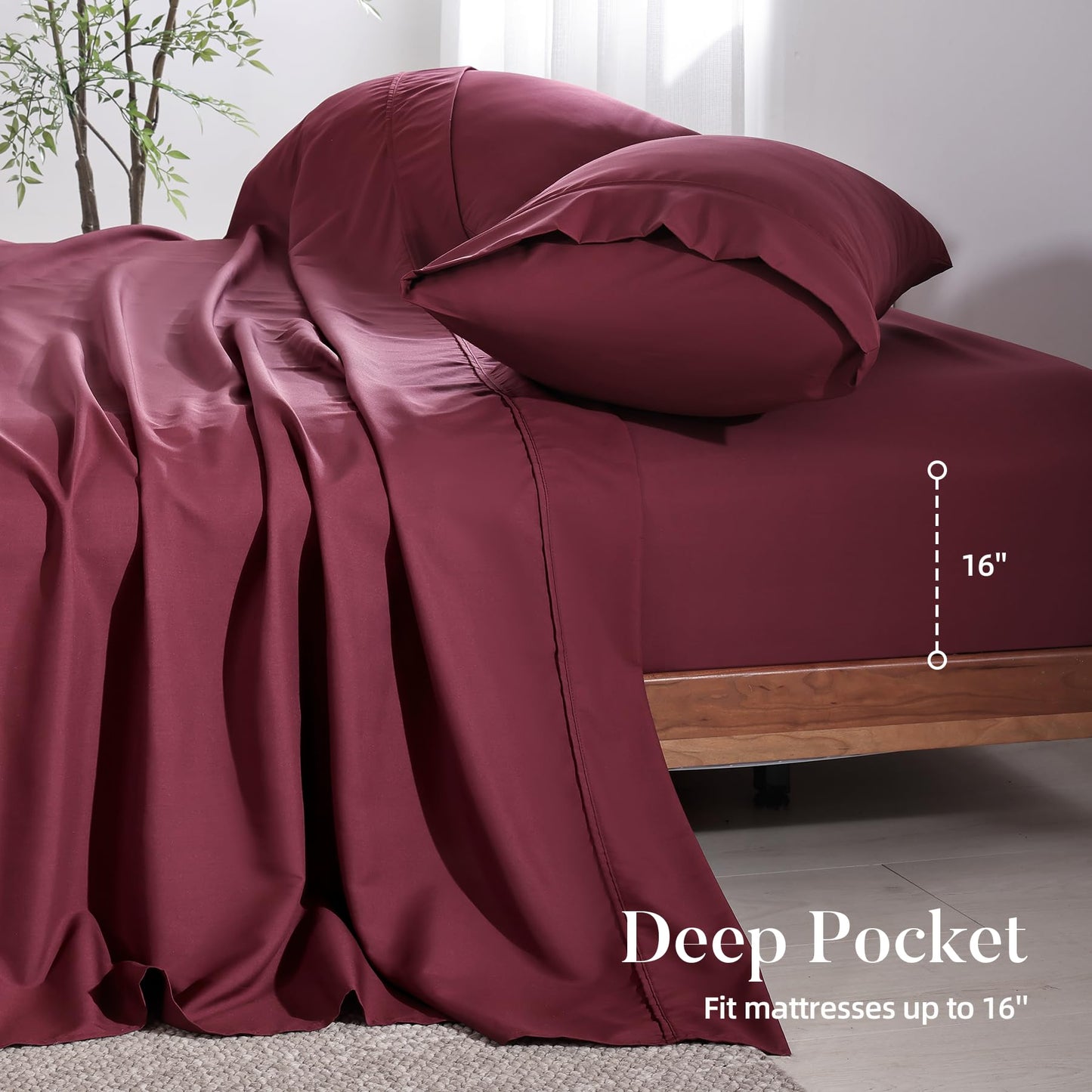 4 Piece Twin Size Sheet - Cooling Bed Sheets Set, Blend Rayon Derived from Bamboo, Breathable Soft Hotel Luxury Bedding & Pillowcases, Silky Fit 16 inch Extra Deep Pocket, Oeko-Tex - Olive Green BST326H