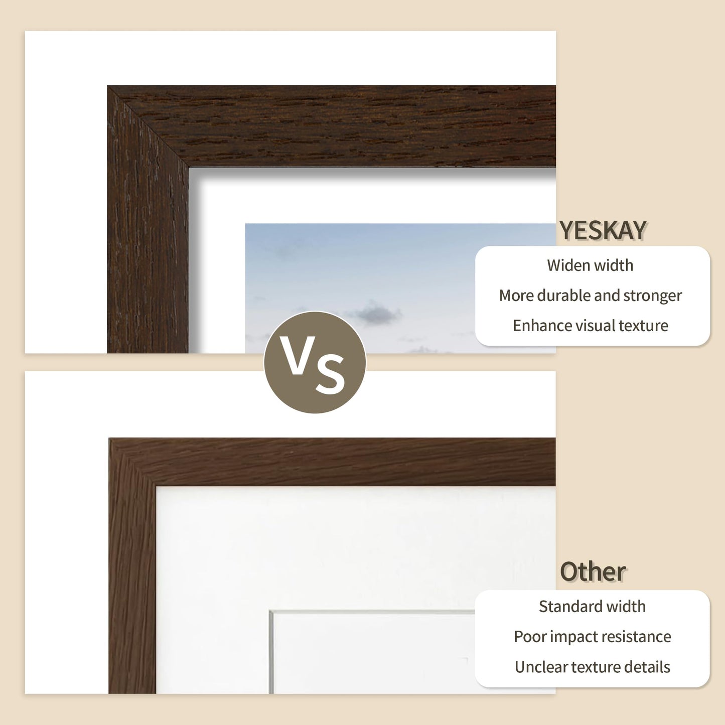 YESKAY 12x16 Picture Frame - 12 x 16 Photo Frame Made of Solid Oak Wood and Real Glass,Display Picture 4 Opening 5x7 with Mat or 12x16 Without Mat for Wall Mounting(Color Walnut) BST326H