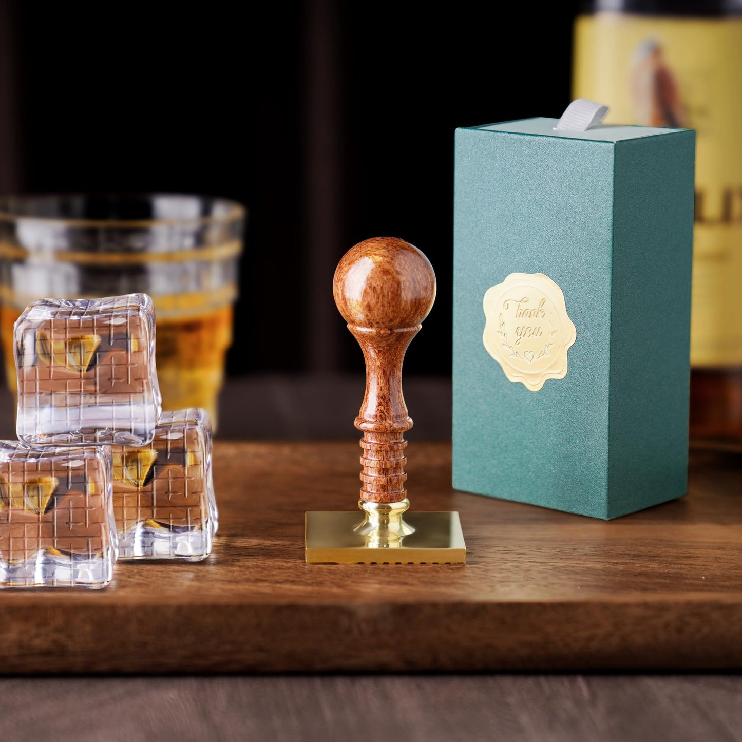 NiHome Ice Cube Stamp for Cocktails, Copper Ice Press Stamps w/Brass Head & Solid Wooden Handle Gift Packaging, Easy-to-Use for Cocktails Whiskey, Party Drinks, Home Bar, Holiday Events (3 Patterns) BST326H