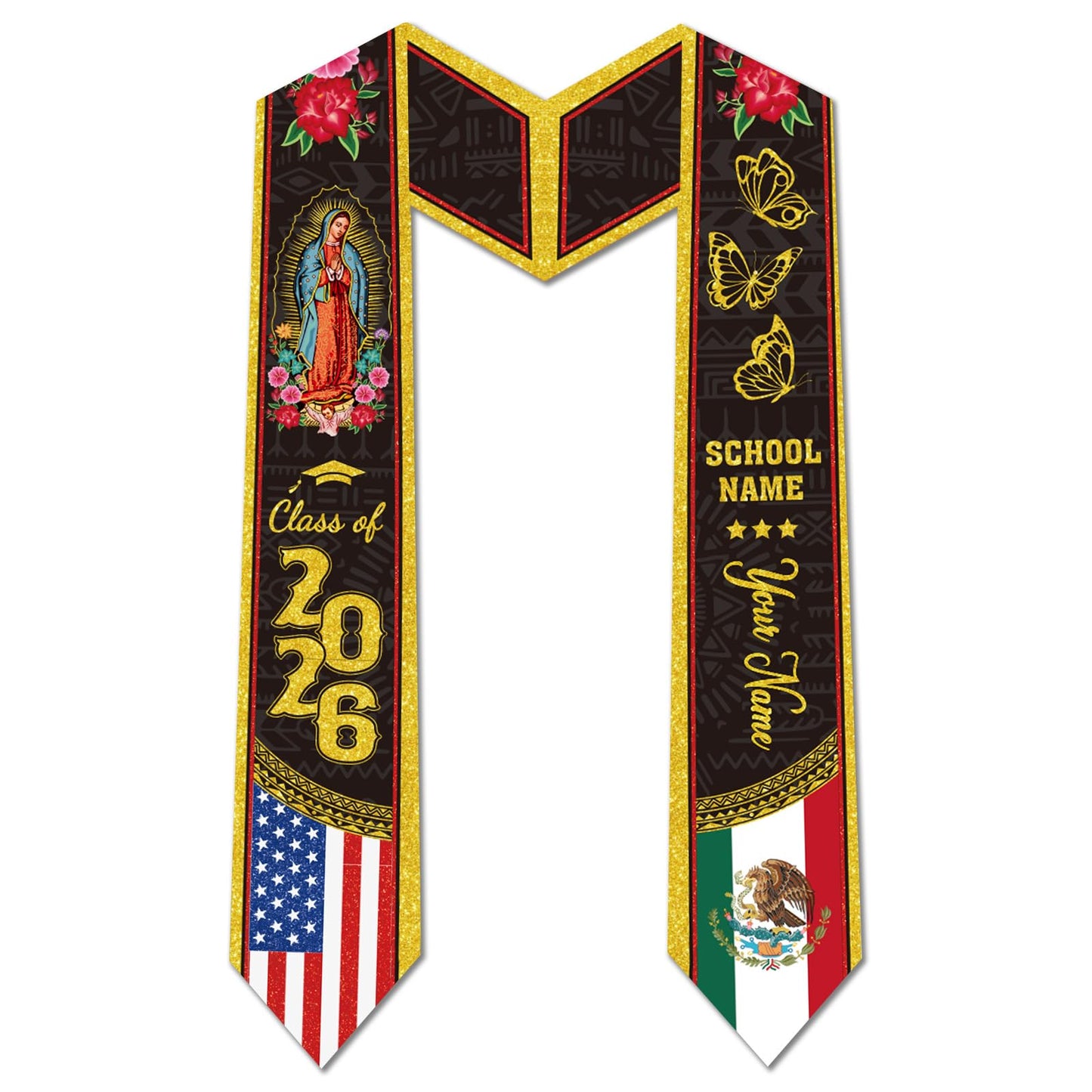 Dazoratix Filipino Graduation Stole 2026 - Philippines American Flag Sash Personalized Custom Glitter Iron on Letters Patches DIY Customize Transfer Stickers for Senior Student School Grad Decorations BST326L