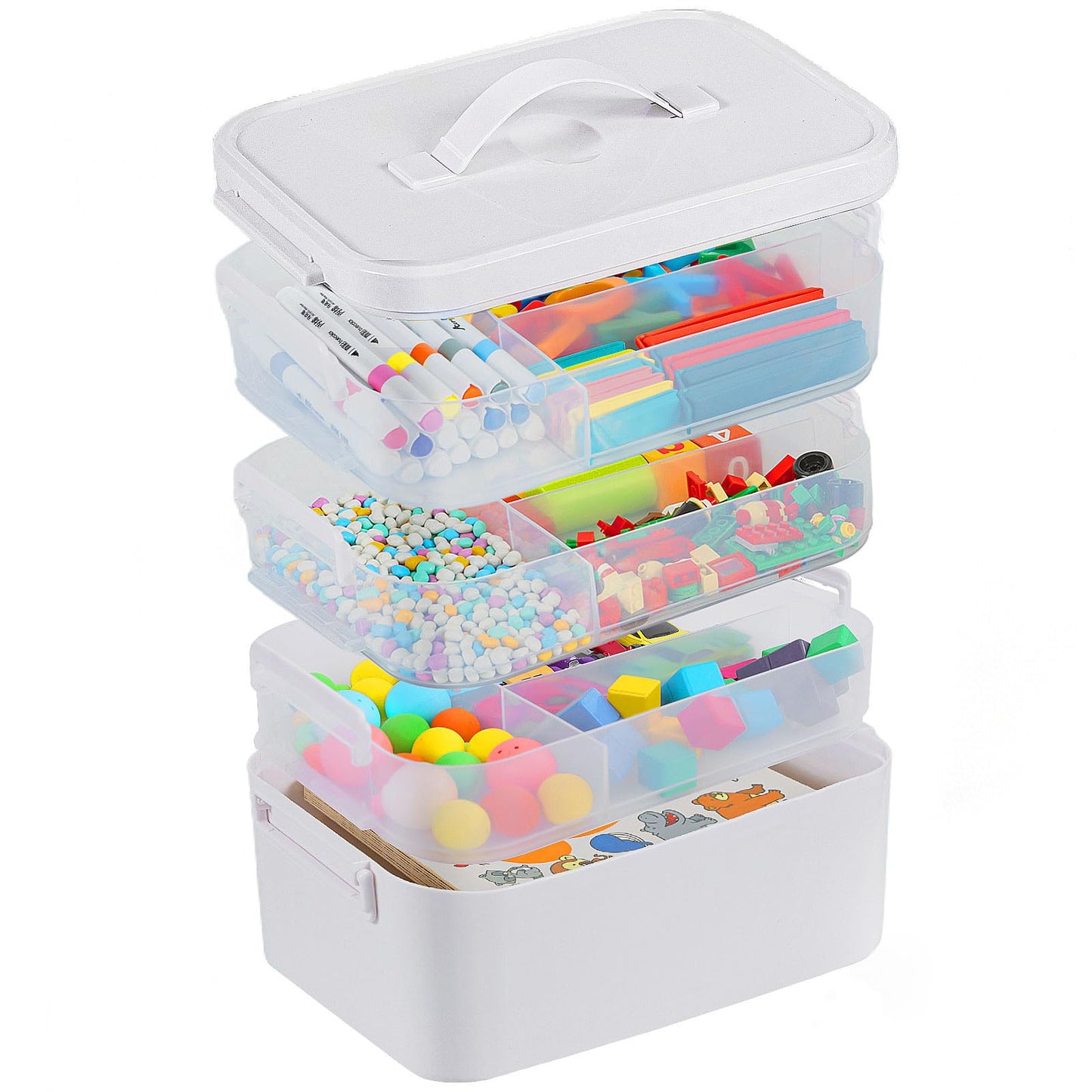 Gifhomfix 4-Layer Plastic Craft Organizers and Storage Box with Removable Trays, Storage Containers with lids and Handle, Art Supply Storage Organizer for Organizing Bead, Sewing, Tool（Green） BST220