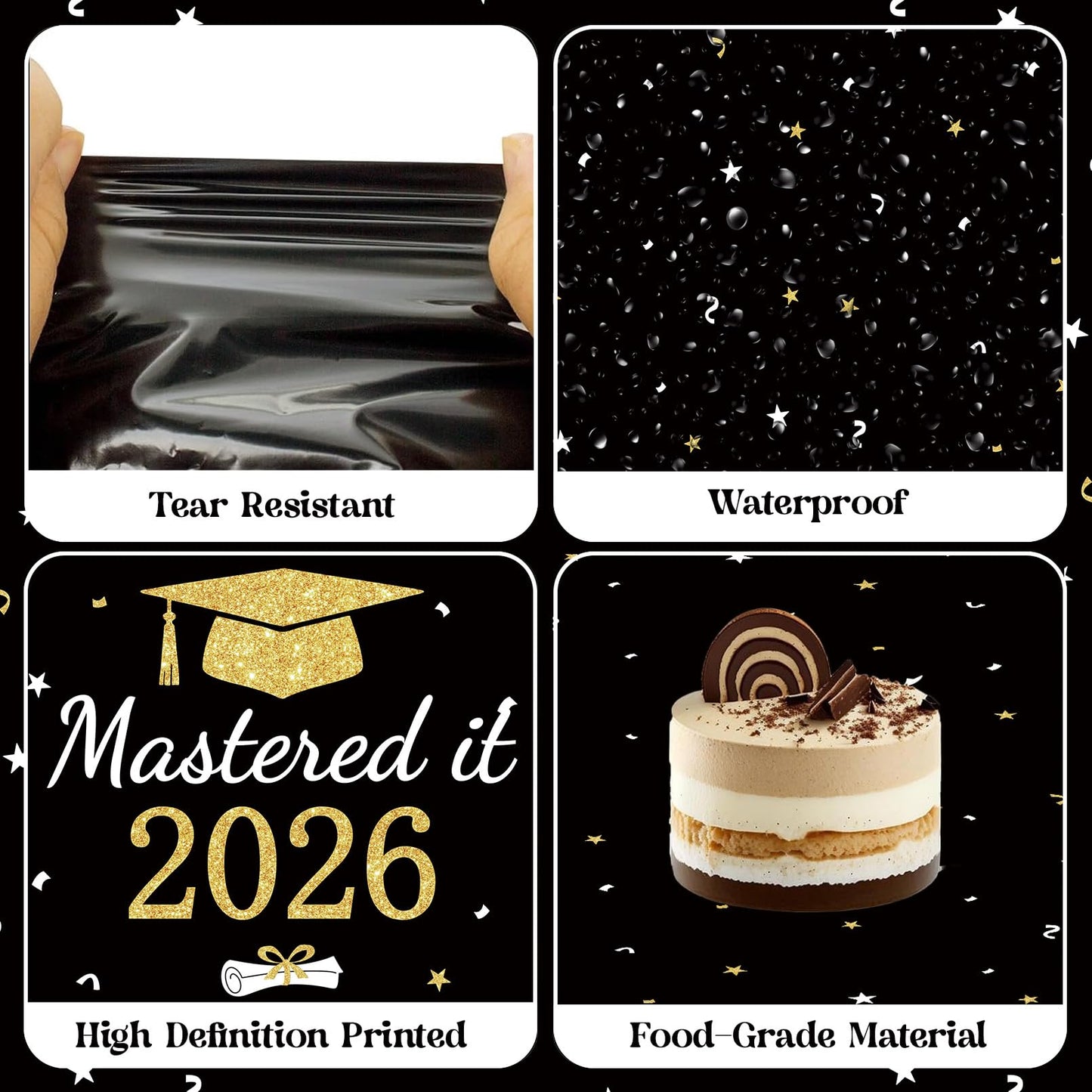 3PCS Mastered It Graduation Tablecloth Black Gold Congrats Grad Table Cover Plastic Master's Graduation Party Supplies for Class of 2026 Master College Disposable Decorations WN420