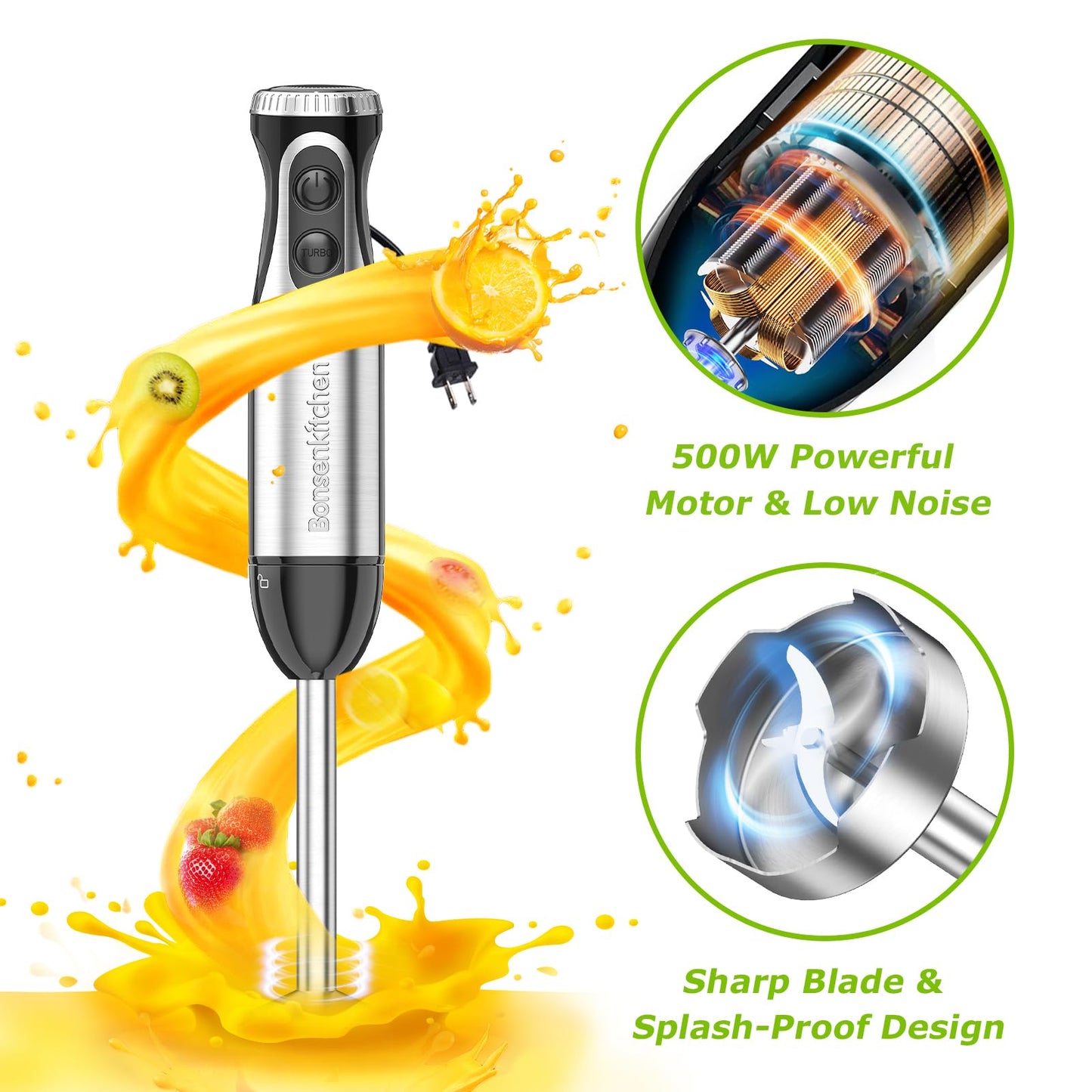 Bonsenkitchen Immersion Blender Handheld with Food Processor RD12