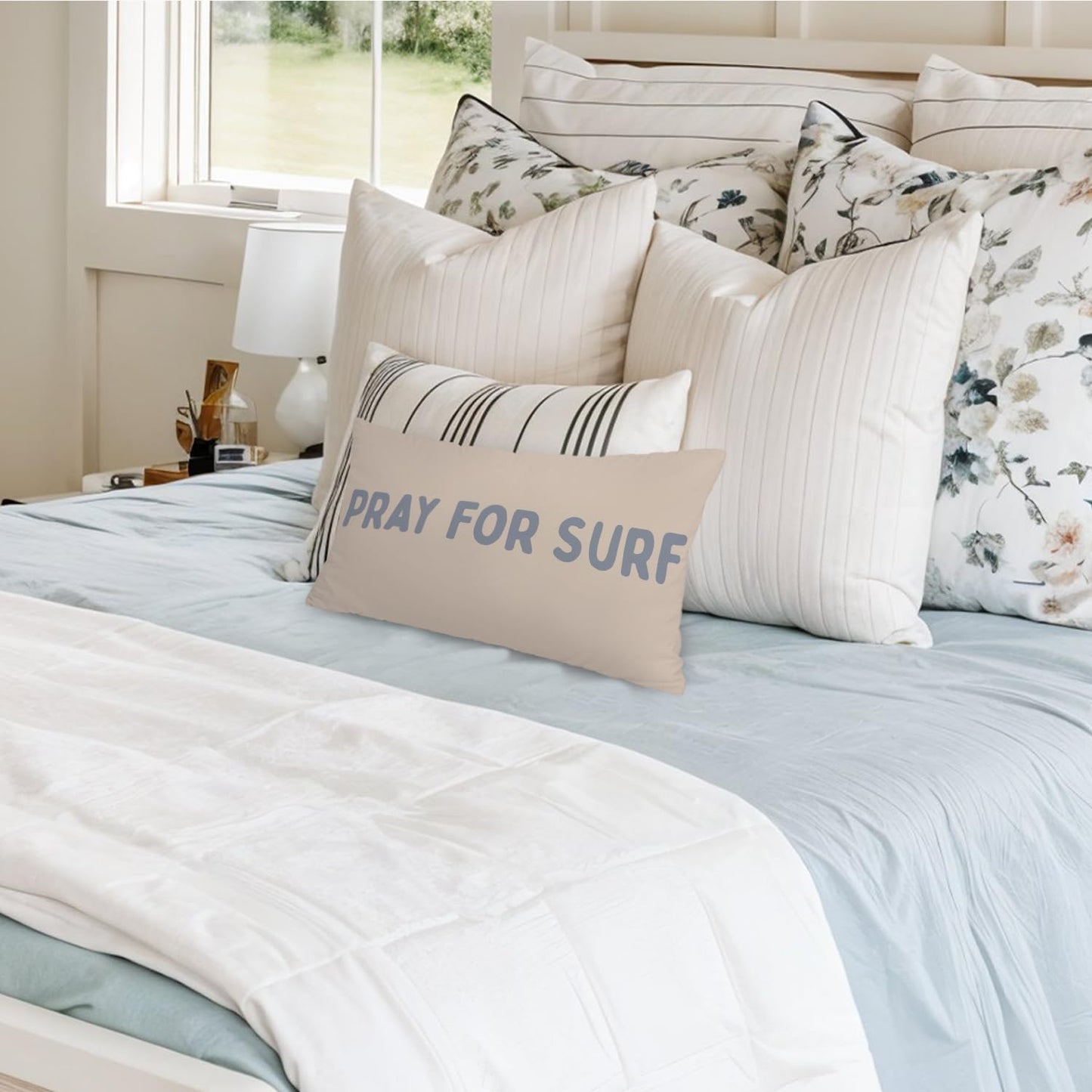 Coastal Beach Girly Room Decor 12x20 Pillow Cover, Preppy Beach Navy Blue Bikini Striped Decorative Lumbar Pillow Covers for Girls Bedroom College Dorm Sofa Couch BST326L