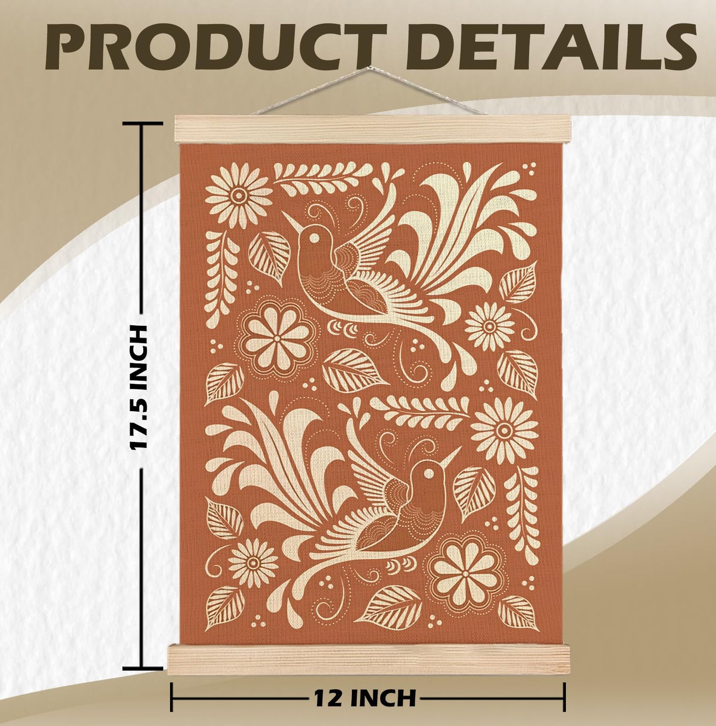 SPBL&L Green Boho Floral Mexican Wall Art, Abstract Flower Poster Hanger Frame, Burnt Orange Terracotta Botanical Hanging Canvas Pictures Prints Wall Decor for Home Bedroom, 12x16 Inch Set of 2 BST202