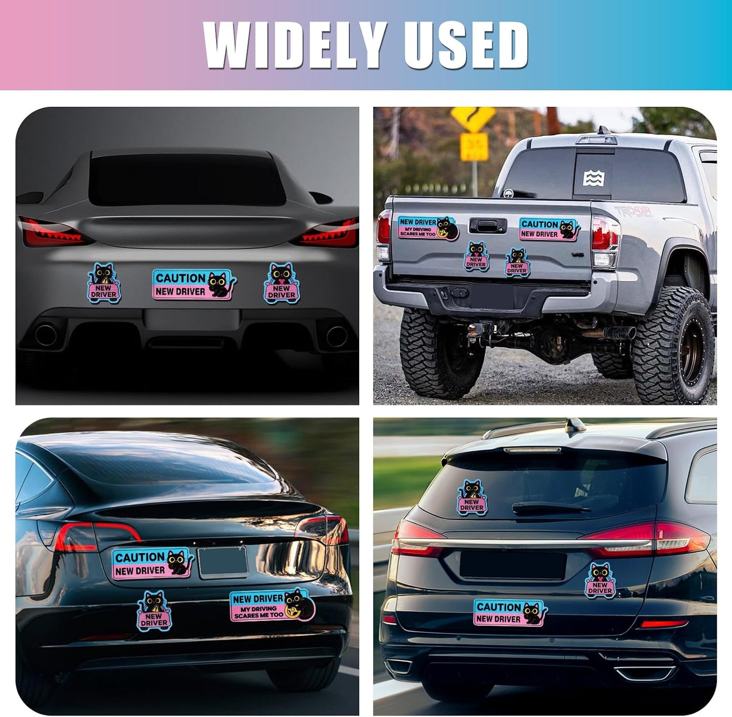 4PCS Black Cat New Driver Car Magnet, New Driver Magnet for Car, Cute Shivering Cat Reflective Reusable Student Driver Safety Sign for Car Bumper BST220
